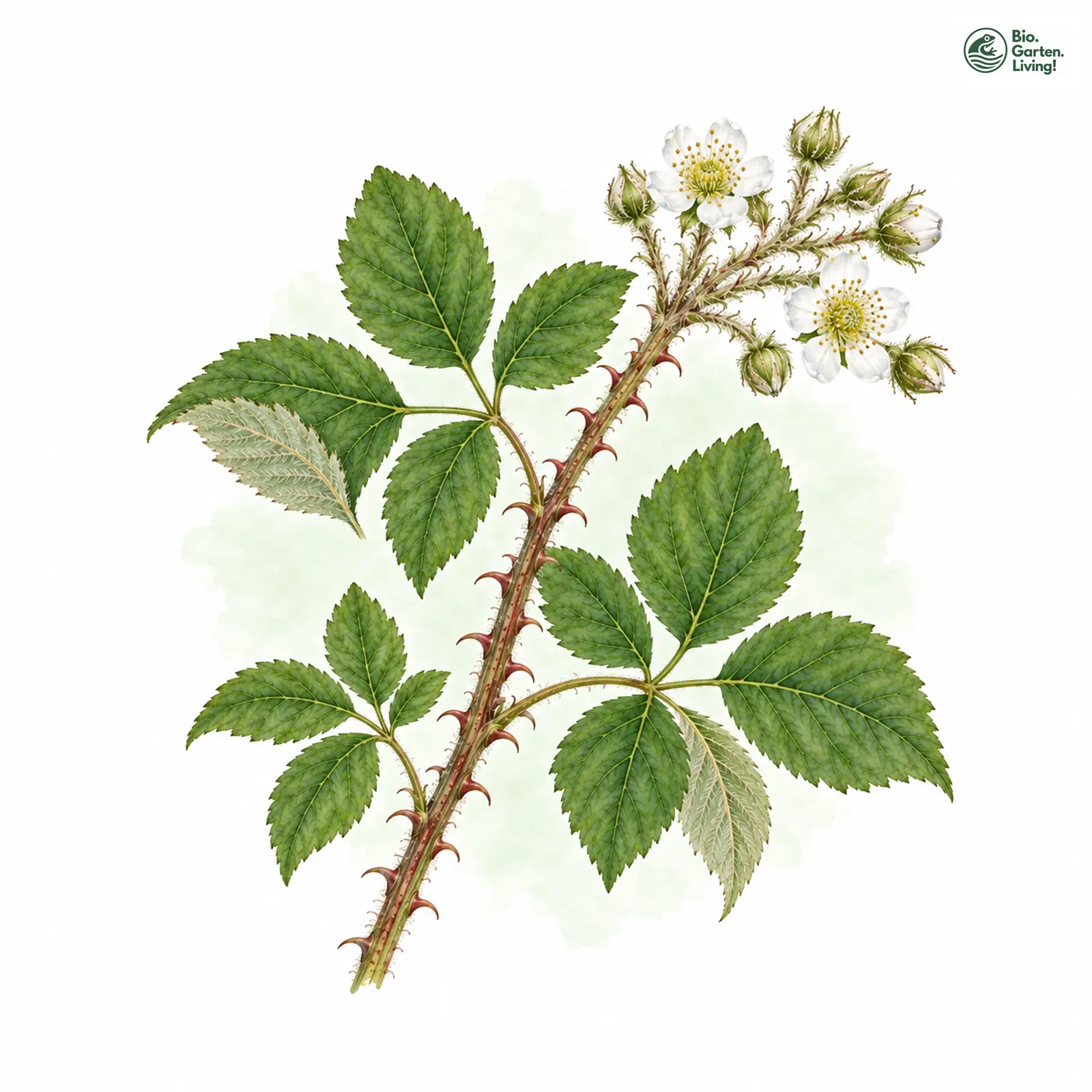 Aquarellzeichnung: Guter-Heinrich-Brombeere (Rubus bonus-henricus)