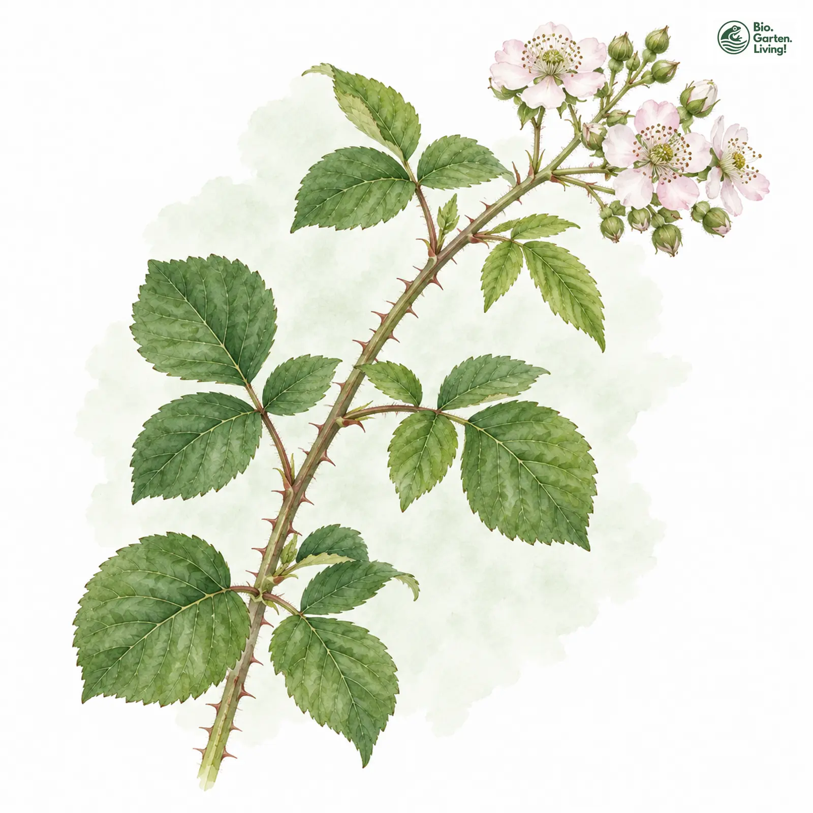 Aquarellzeichnung: Bregenzer Brombeere (Rubus bregutiensis)