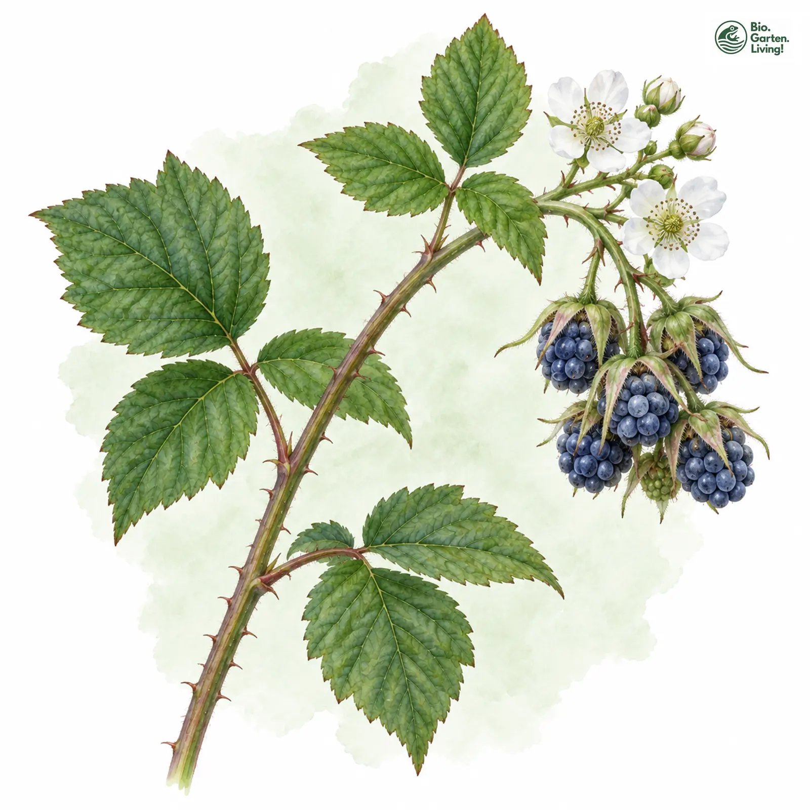Aquarellzeichnung: Kratzbeere (Rubus caesius)