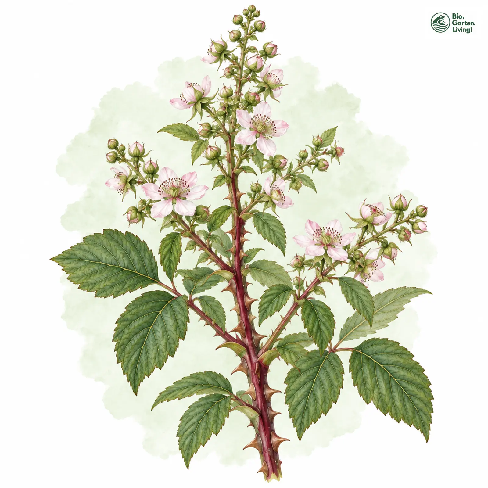 Aquarellzeichnung: Schönsträußige Brombeere (Rubus calothyrsus)