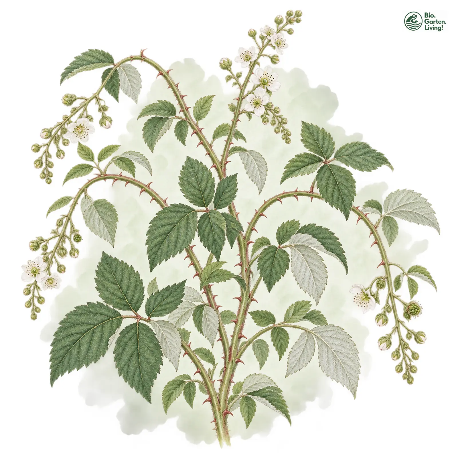 Aquarellzeichnung: Filz-Brombeere (Rubus canescens)