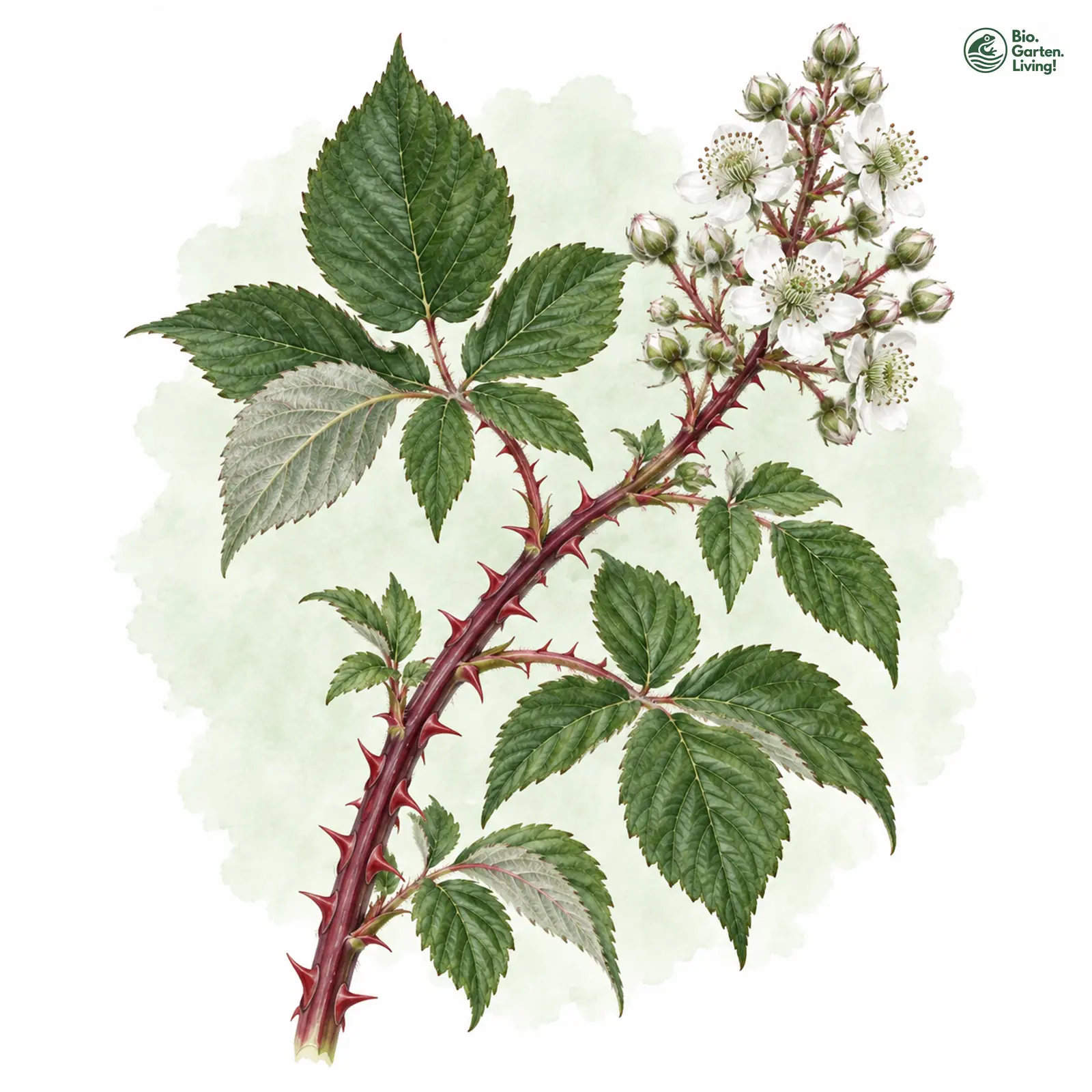 Aquarellzeichnung: Herzblättrige Brombeere (Rubus cardiophyllus)