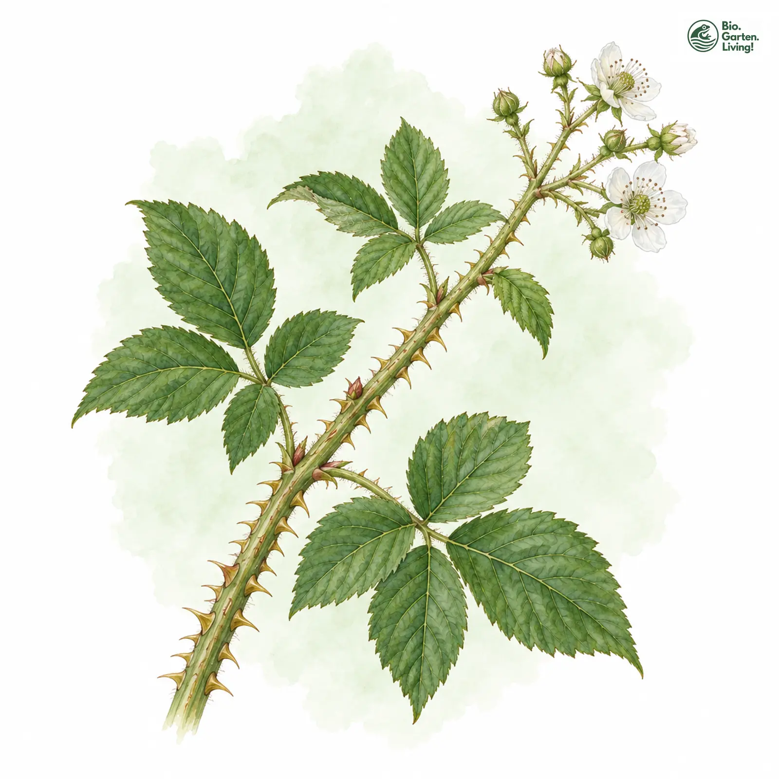 Aquarellzeichnung: Stieglitz-Brombeere (Rubus carduelis)