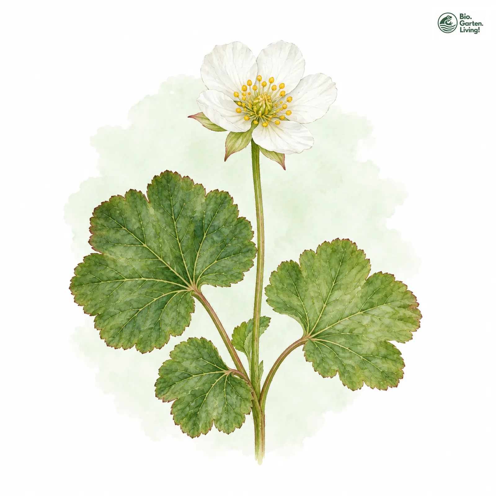 Aquarellzeichnung: Moltebeere (Rubus chamaemorus)