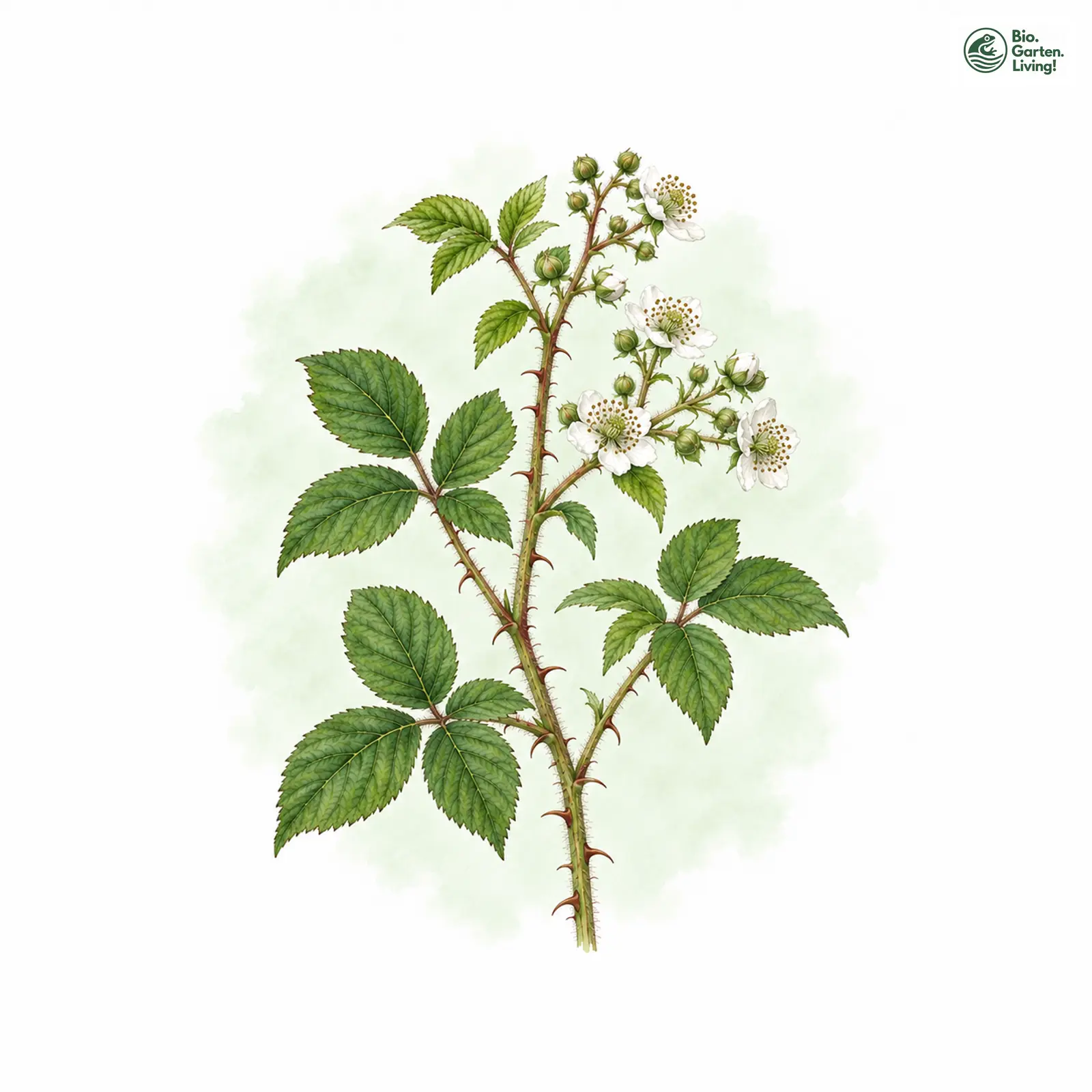 Aquarellzeichnung: Grünsträußige Brombeere (Rubus chlorothyrsos)