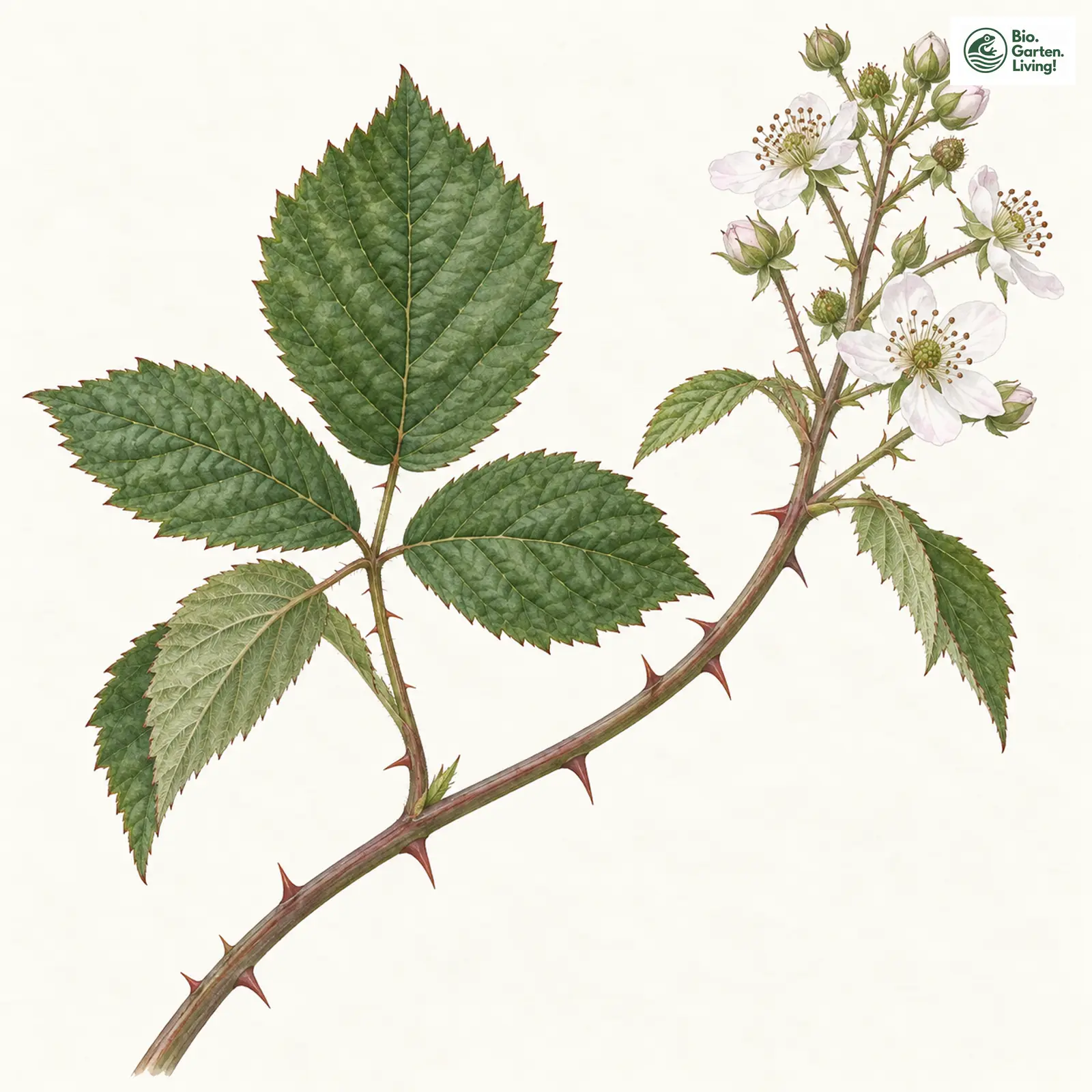 Aquarellzeichnung: Cimbrische Brombeere (Rubus cimbricus)