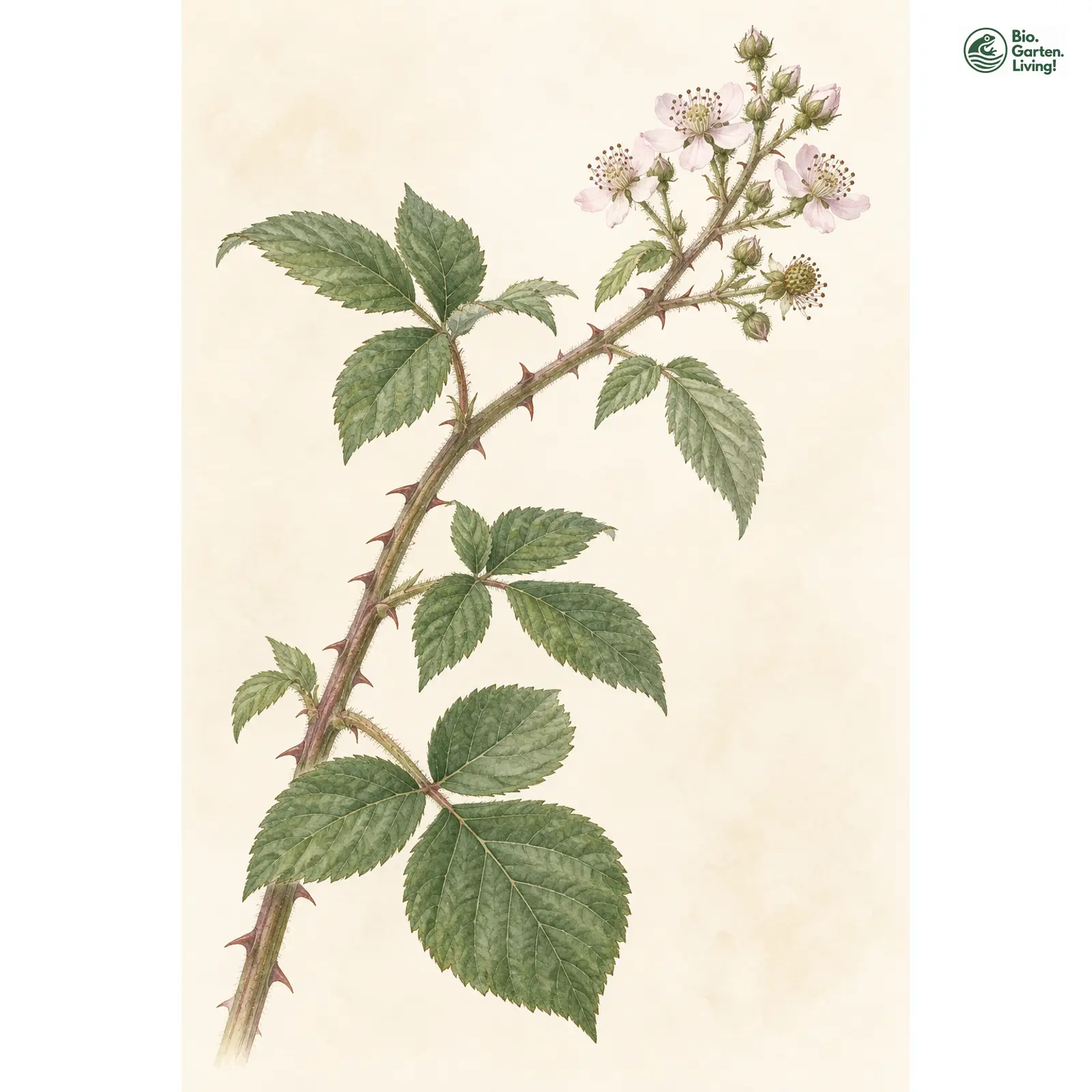 Aquarellzeichnung: Circipanier-Brombeere (Rubus circipanicus)