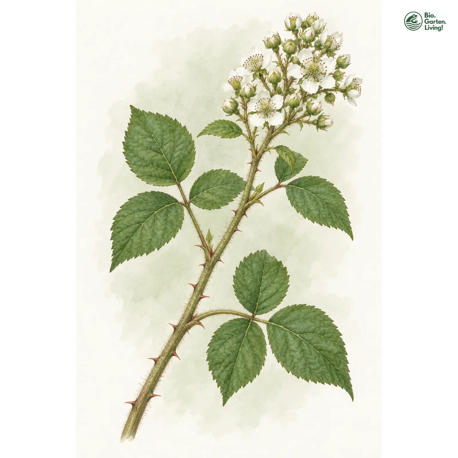 Aquarellzeichnung: Gedrängtblütige Brombeere (Rubus condensatus)