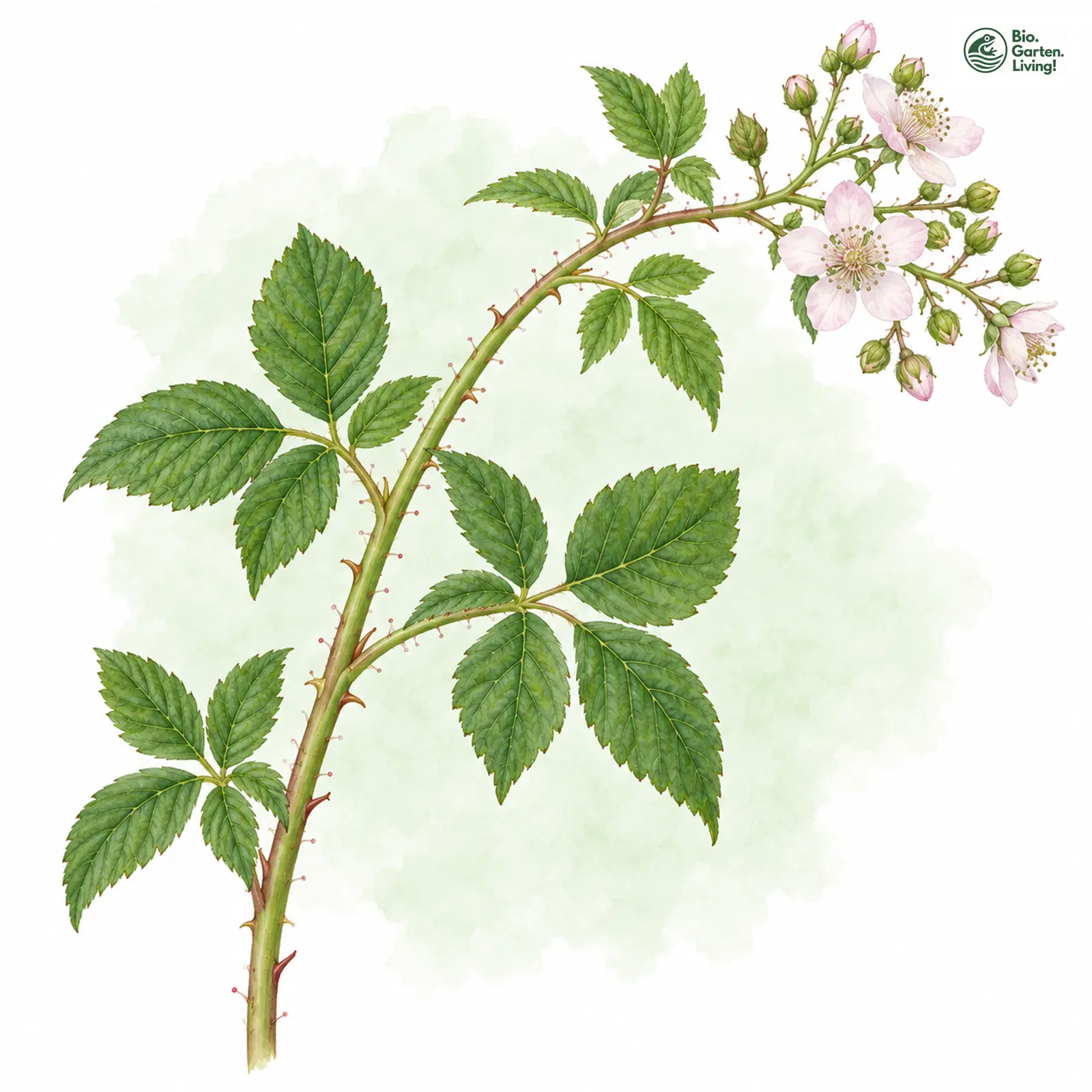 Aquarellzeichnung: Kurzfüßige Haselblatt-Brombeere (Rubus contractipes)