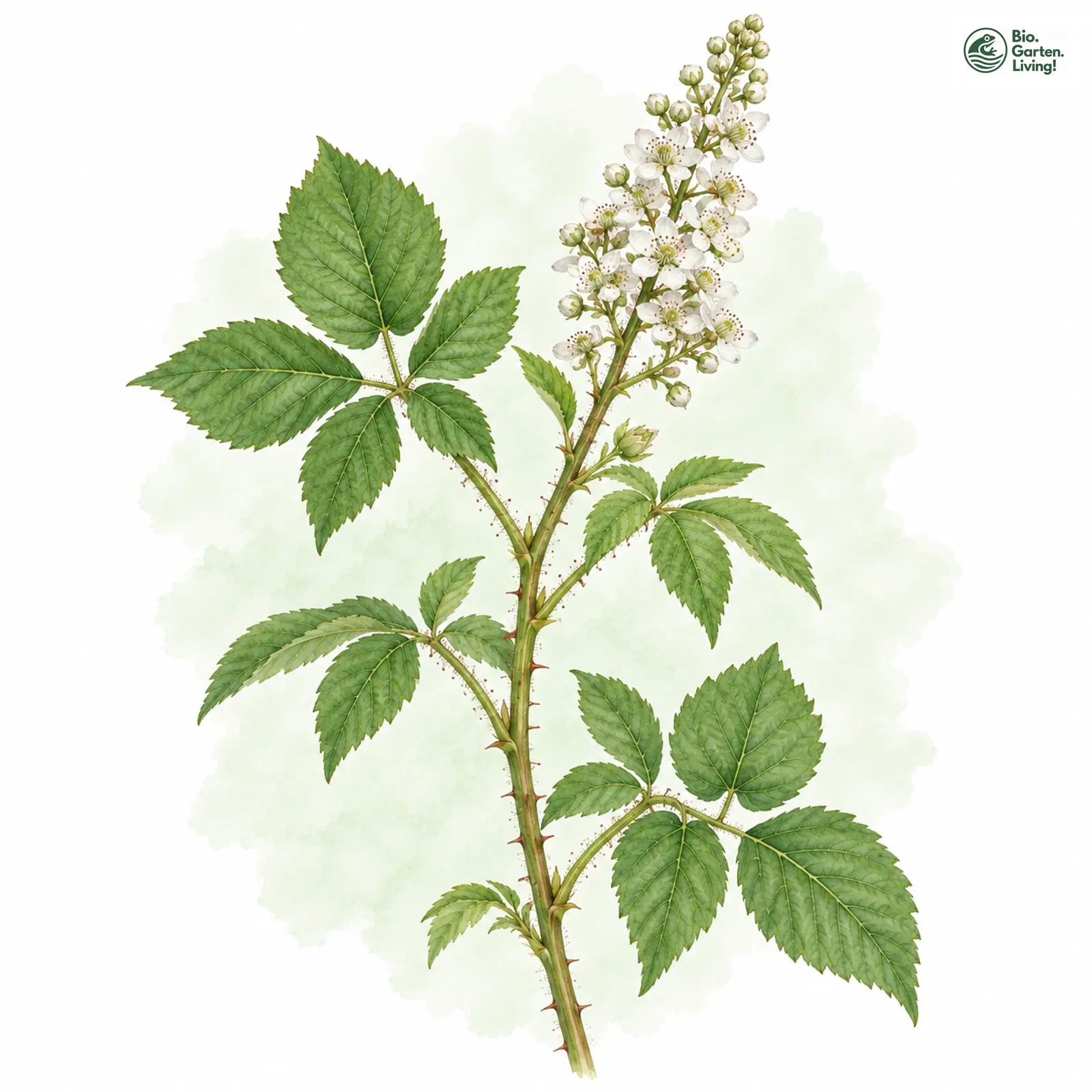 Aquarellzeichnung: Herzförmige Haselblatt-Brombeere (Rubus cordiformis)