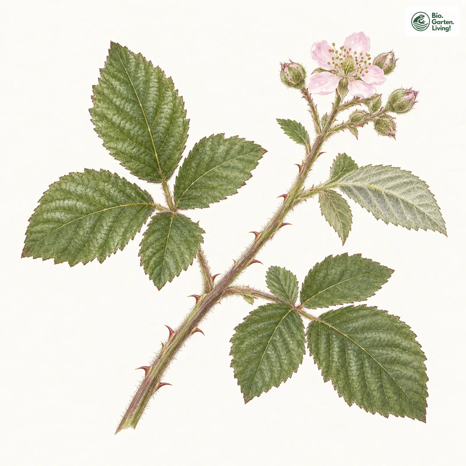 Aquarellzeichnung: Dickblättrige Brombeere (Rubus dasyphyllus)