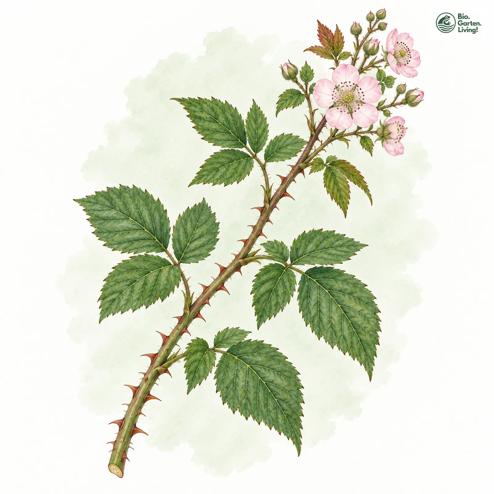 Aquarellzeichnung: Auserlesene Haselblatt-Brombeere (Rubus delectus)