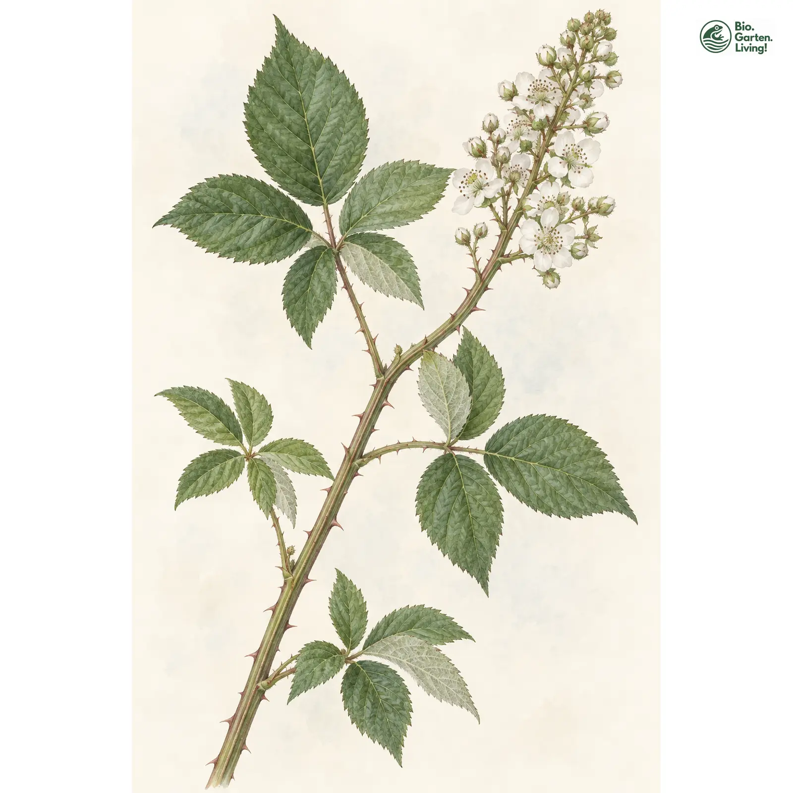 Aquarellzeichnung: Detharding-Haselblatt-Brombeere (Rubus dethardingii)
