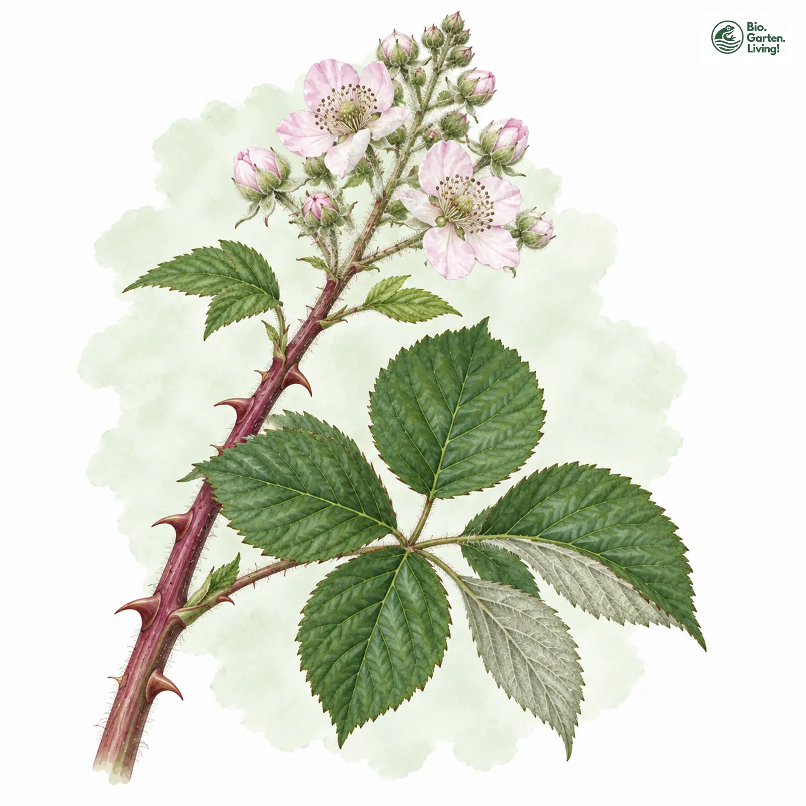 Aquarellzeichnung: Gemiedene Brombeere (Rubus devitatus)