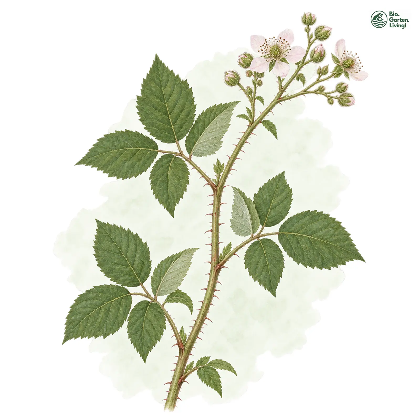 Aquarellzeichnung: Dewevers Haselblattbrombeere (Rubus deweveri)