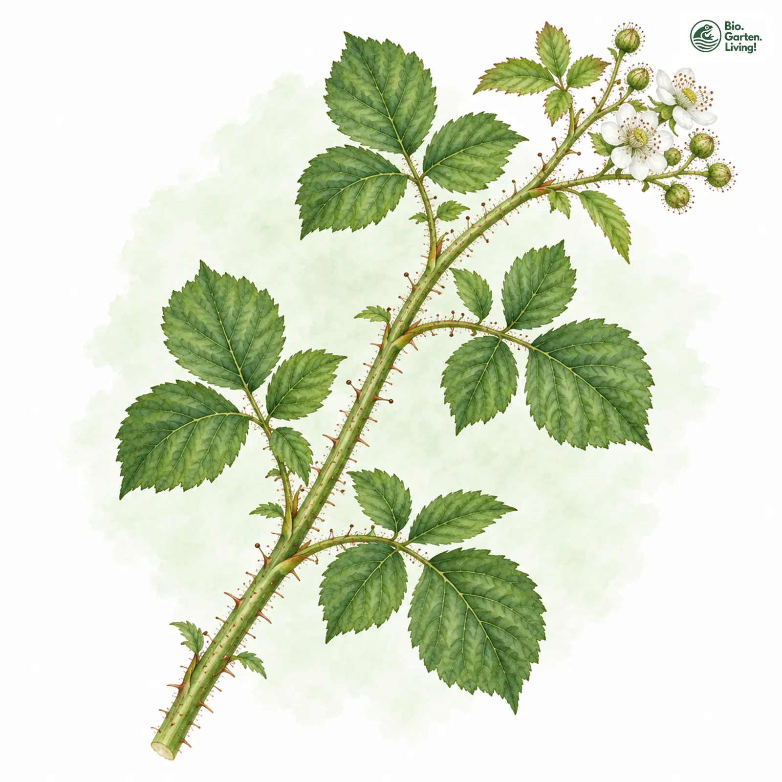 Aquarellzeichnung: Unähnliche Haselblatt-Brombeere (Rubus dissimulans)