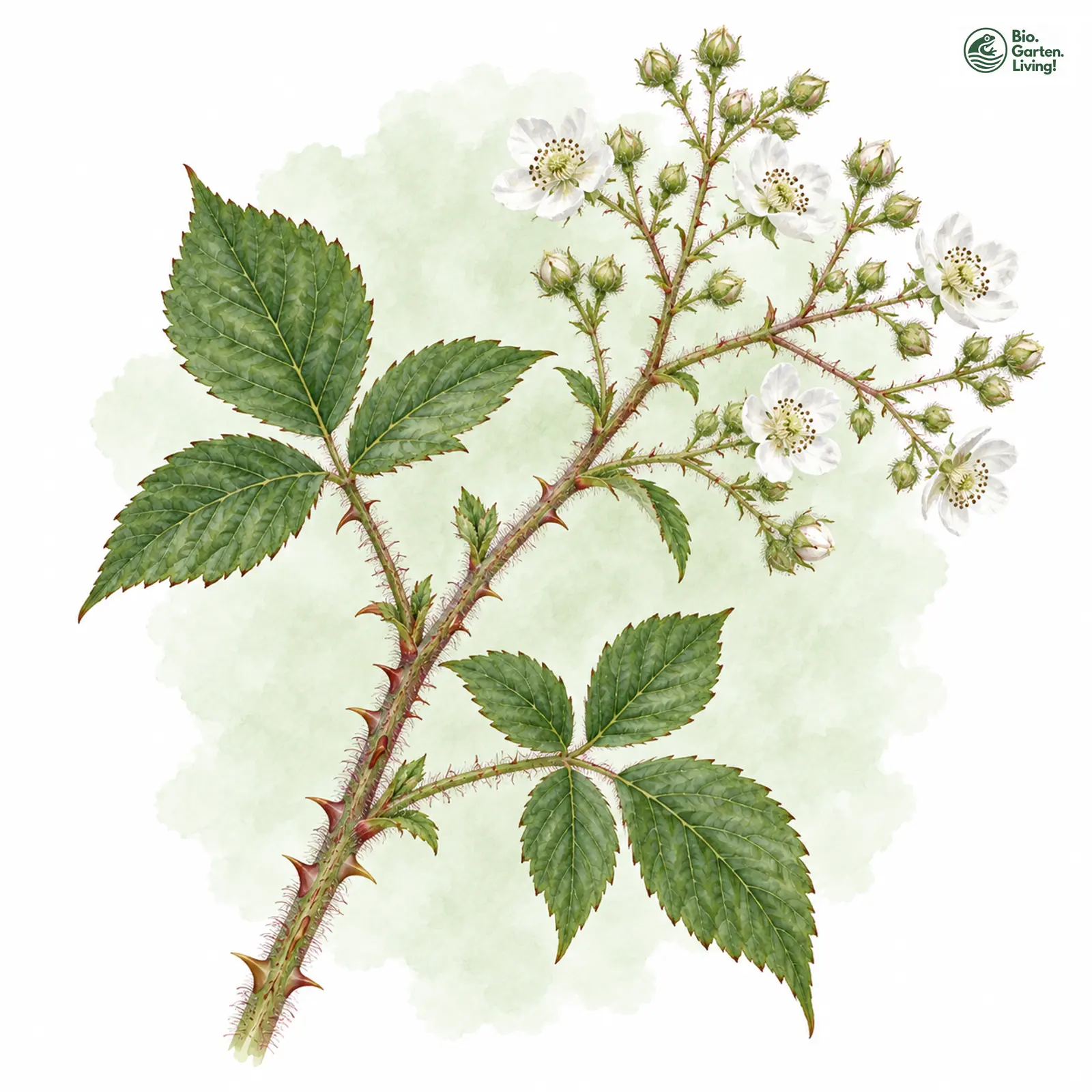 Aquarellzeichnung: Spreizrispige Brombeere (Rubus distractus)