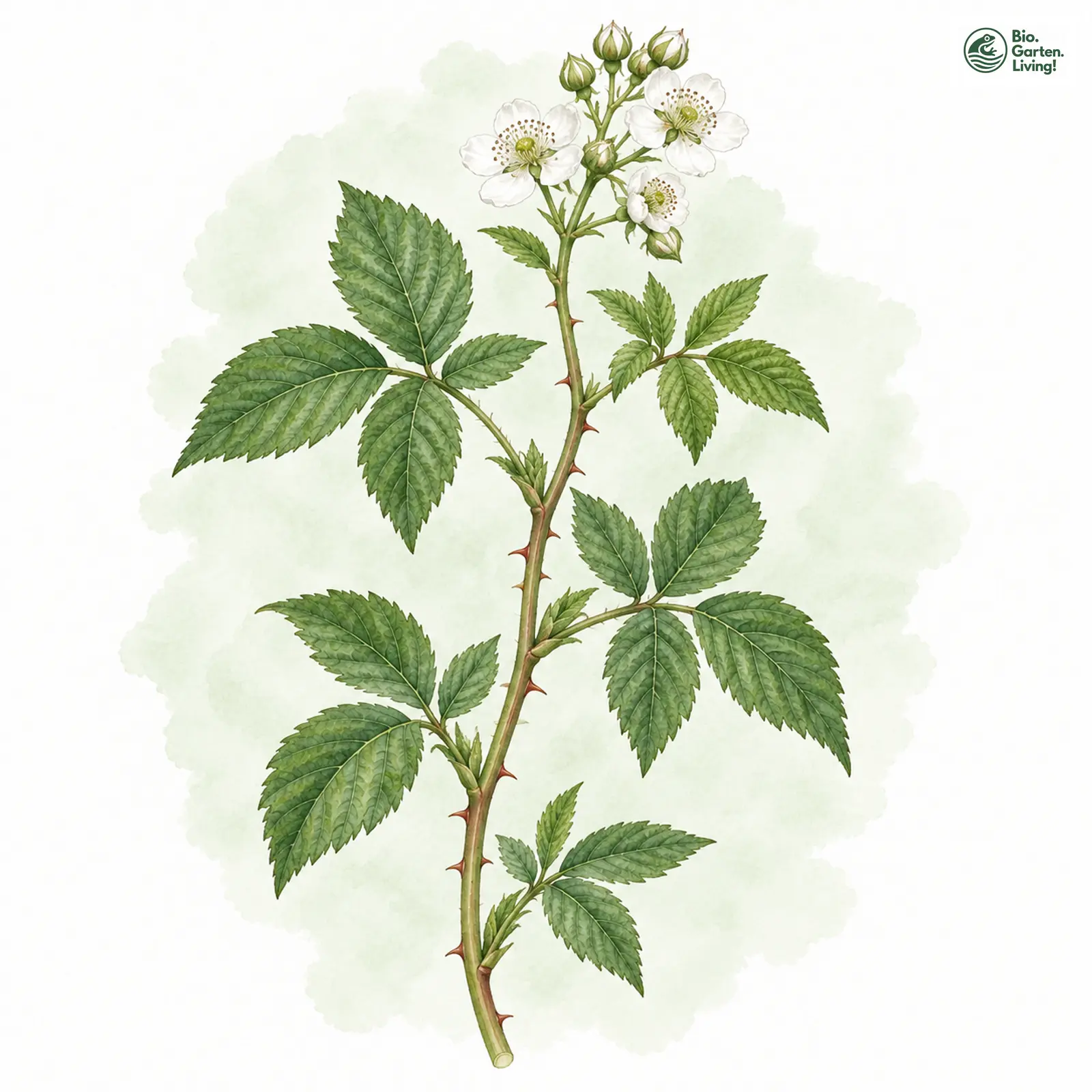 Aquarellzeichnung: Ausgezeichnete Brombeere (Rubus egregius)