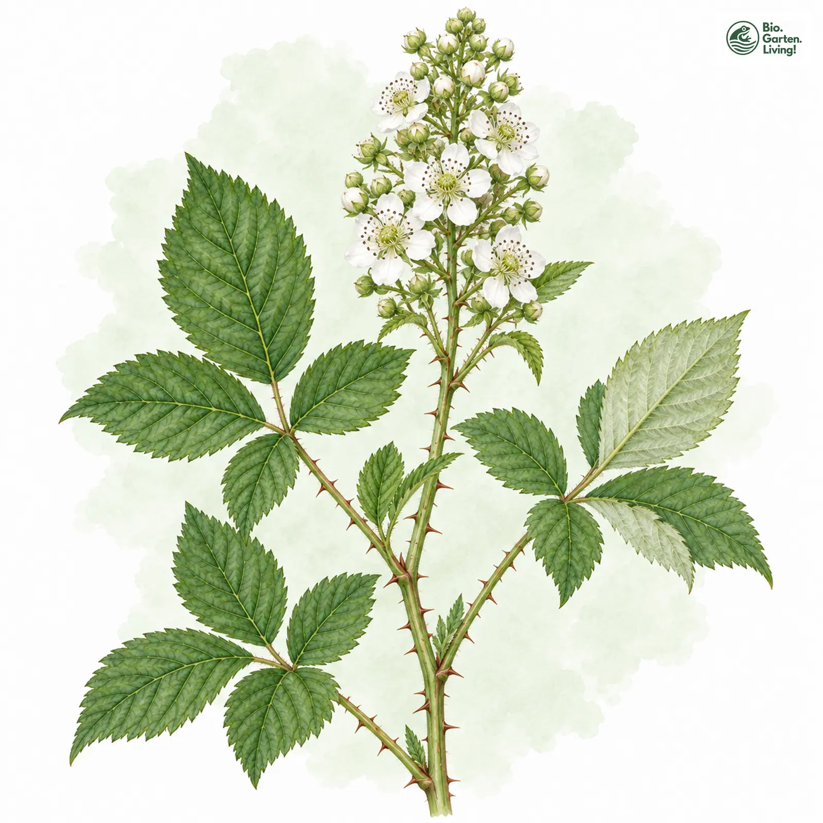 Aquarellzeichnung: Ausgezeichnete Haselblatt-Brombeere (Rubus egregiusculus)