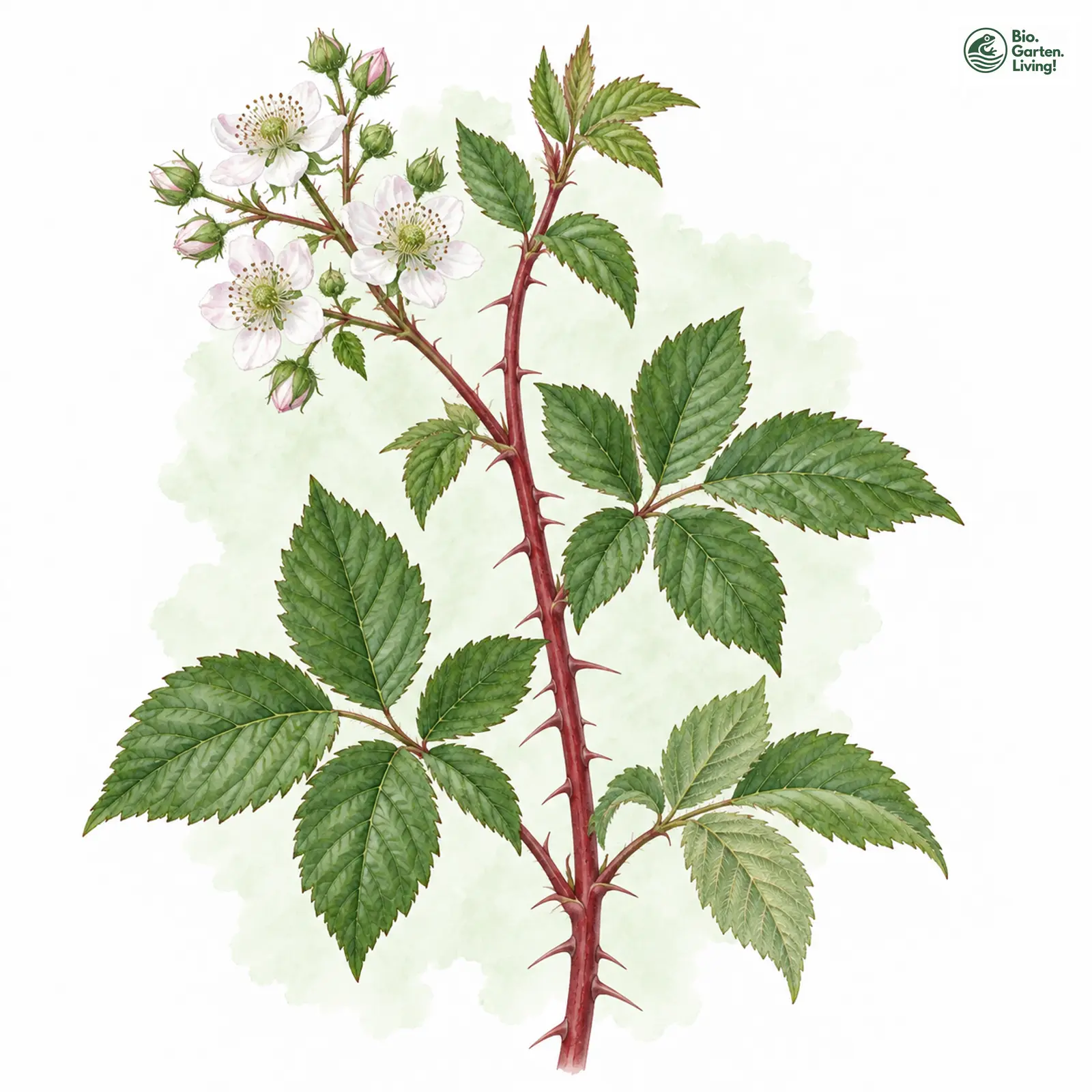 Aquarellzeichnung: Eider-Brombeere (Rubus eideranus)
