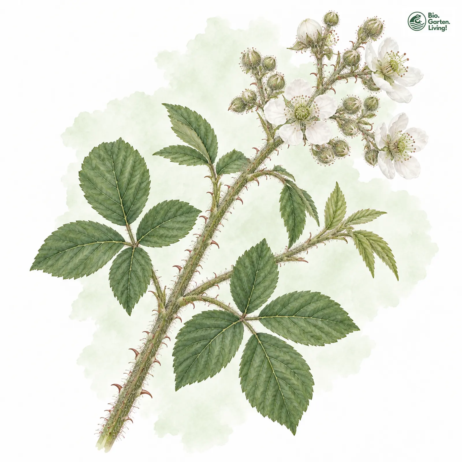Aquarellzeichnung: Eifel-Brombeere (Rubus eifeliensis)