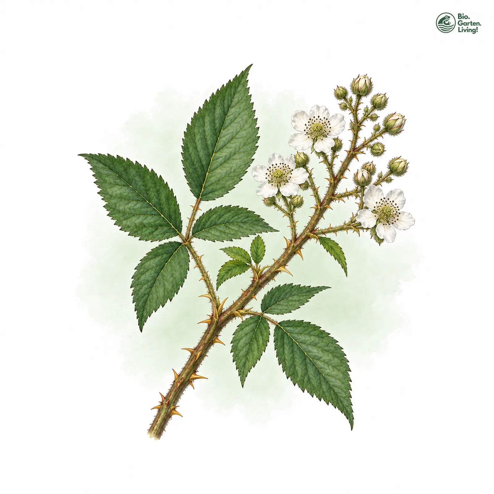 Aquarellzeichnung: Höhere Brombeere (Rubus elatior)