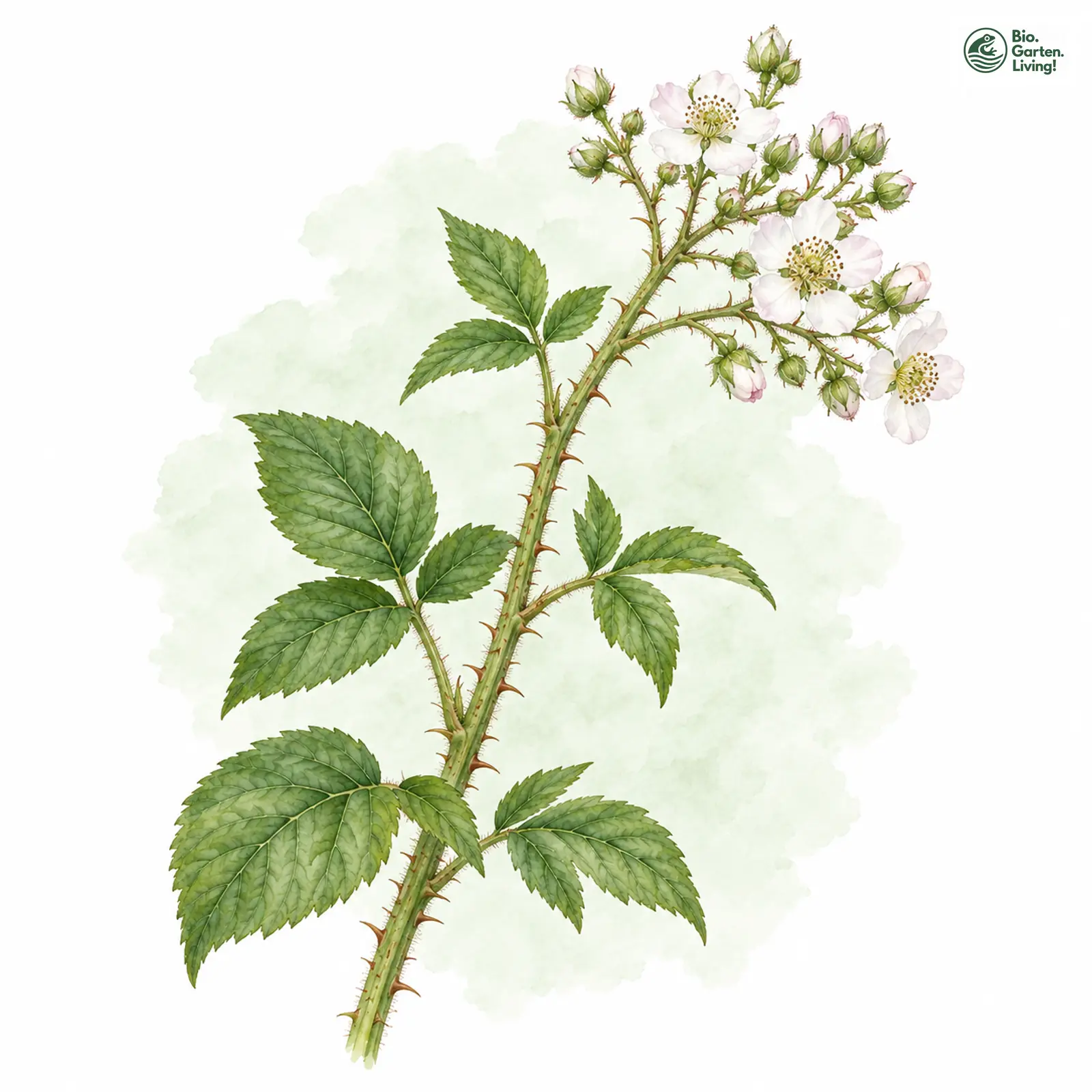 Aquarellzeichnung: Schlaffblättrige Brombeere (Rubus flaccidus)