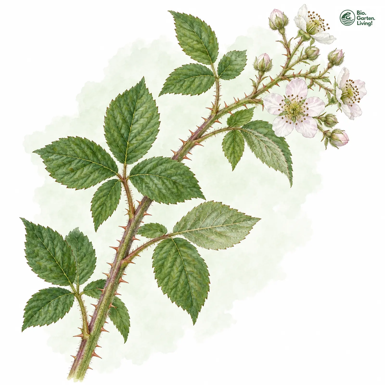 Aquarellzeichnung: Blattreiche Brombeere (Rubus foliosus)
