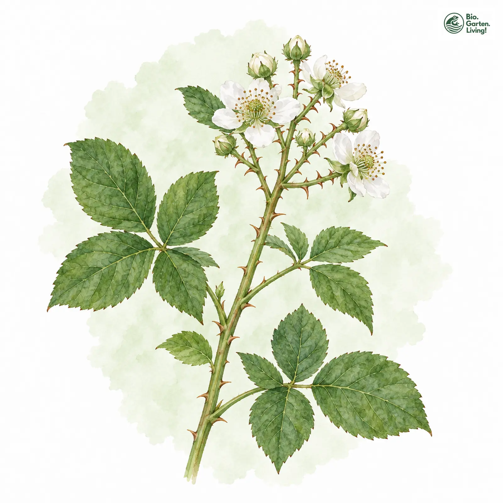 Aquarellzeichnung: Fränkische Haselblatt-Brombeere (Rubus franconicus)