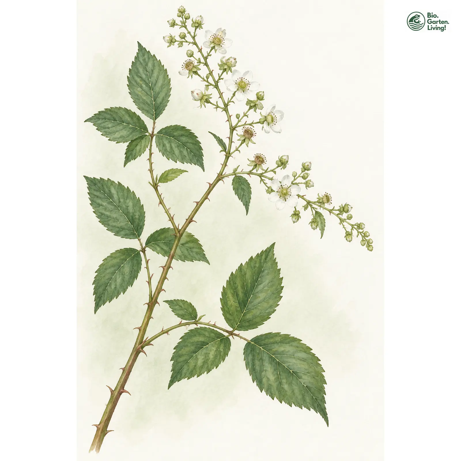 Aquarellzeichnung: Friesische Brombeere (Rubus frisicus)