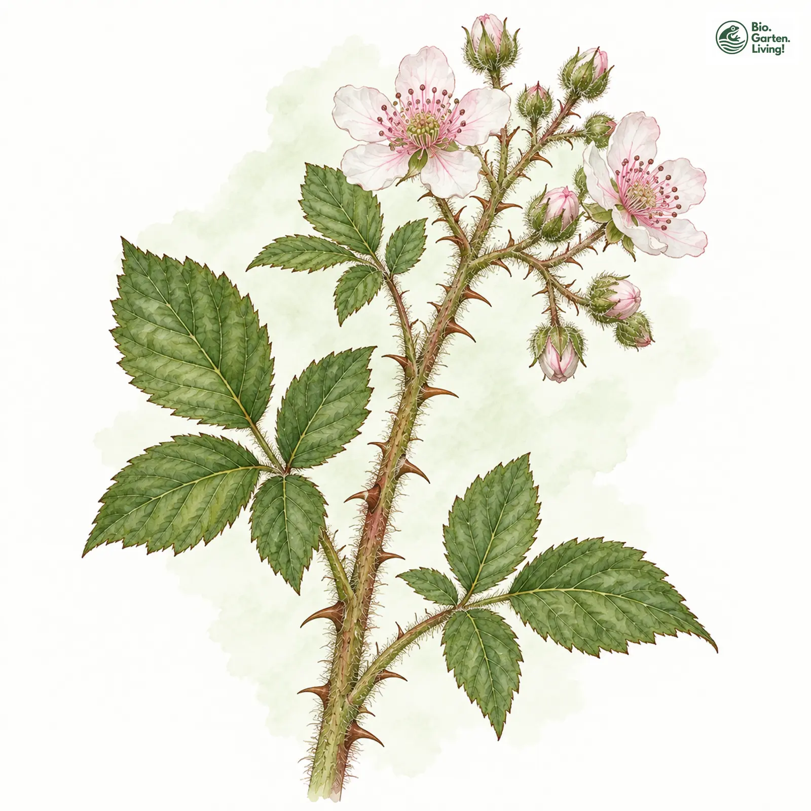 Aquarellzeichnung: Braune Brombeere (Rubus fuscus)