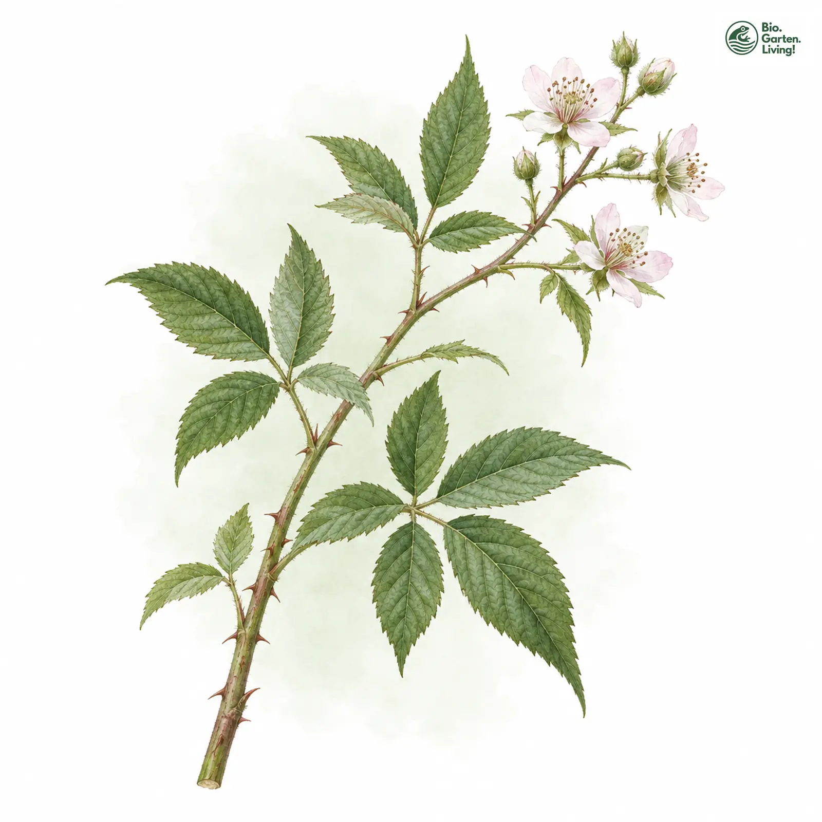 Aquarellzeichnung: Helm-Brombeere (Rubus galeatus)