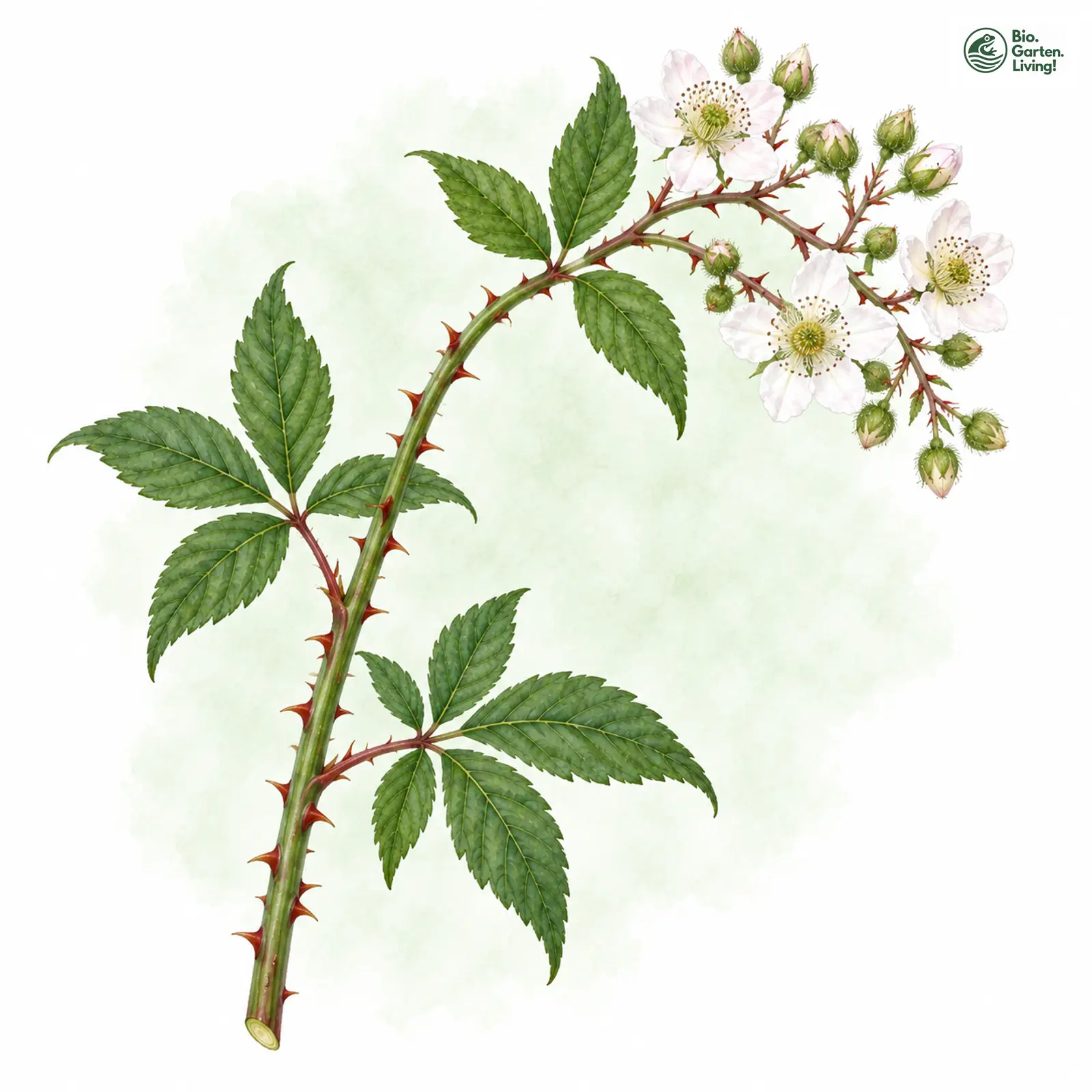 Aquarellzeichnung: Gekniete Brombeere (Rubus geniculatus)