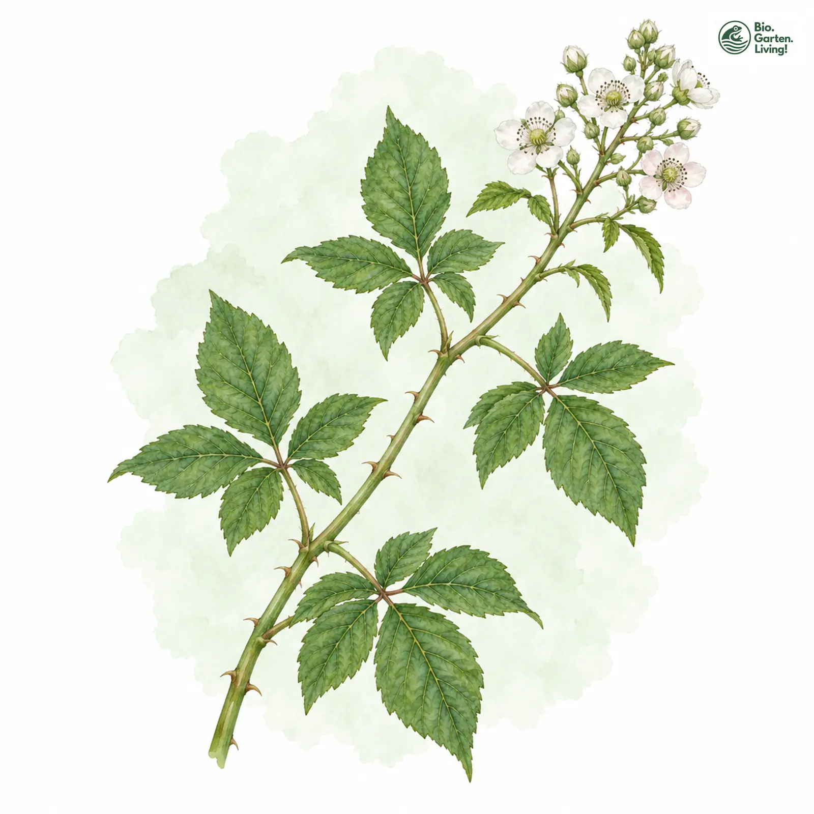 Aquarellzeichnung: Gotische Haselblatt-Brombeere (Rubus gothicus)