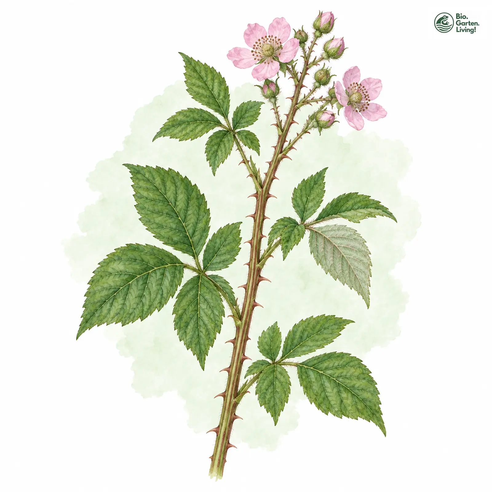 Aquarellzeichnung: Grabowski-Brombeere (Rubus grabowskii)