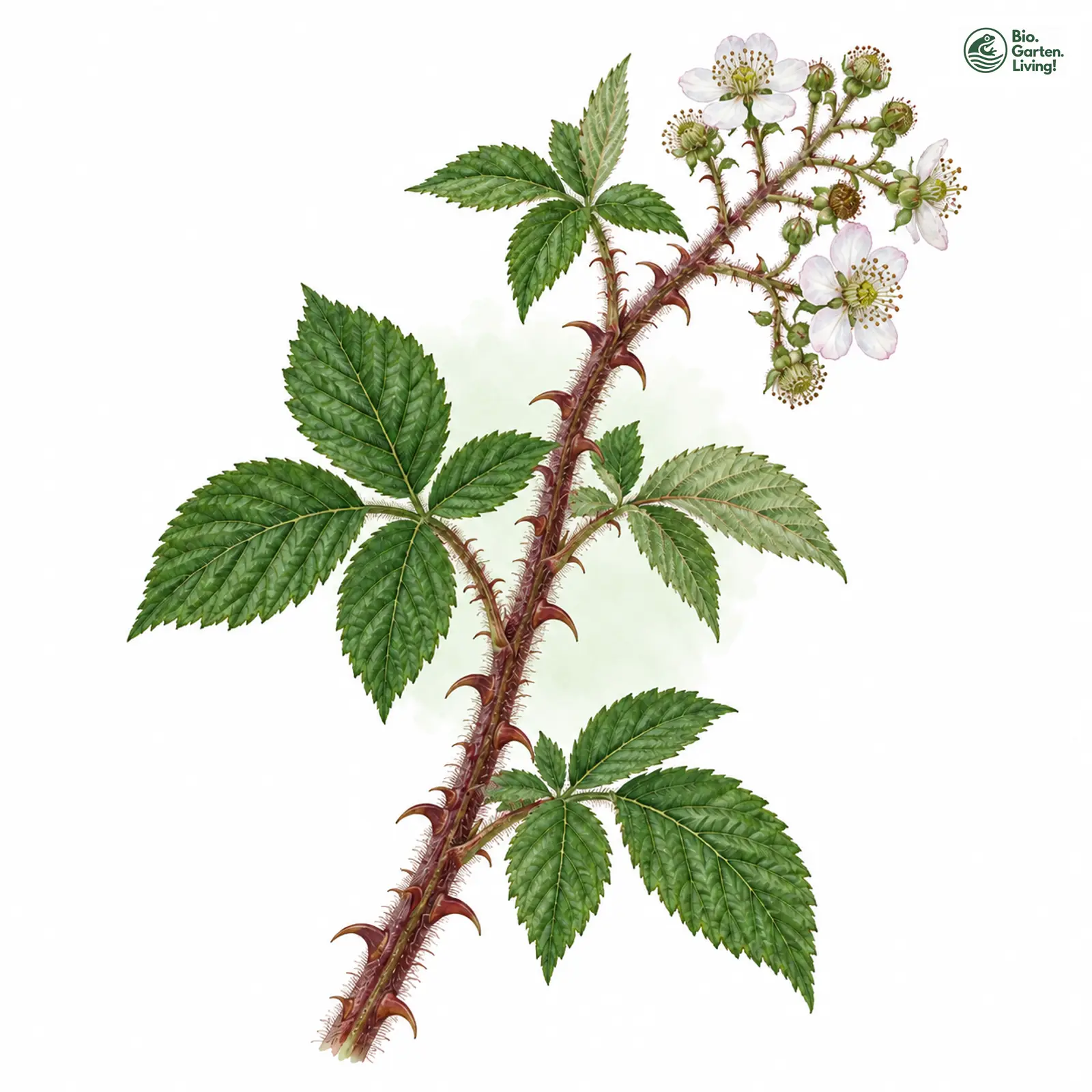 Aquarellzeichnung: Haarstänglige Brombeere (Rubus gracilis)