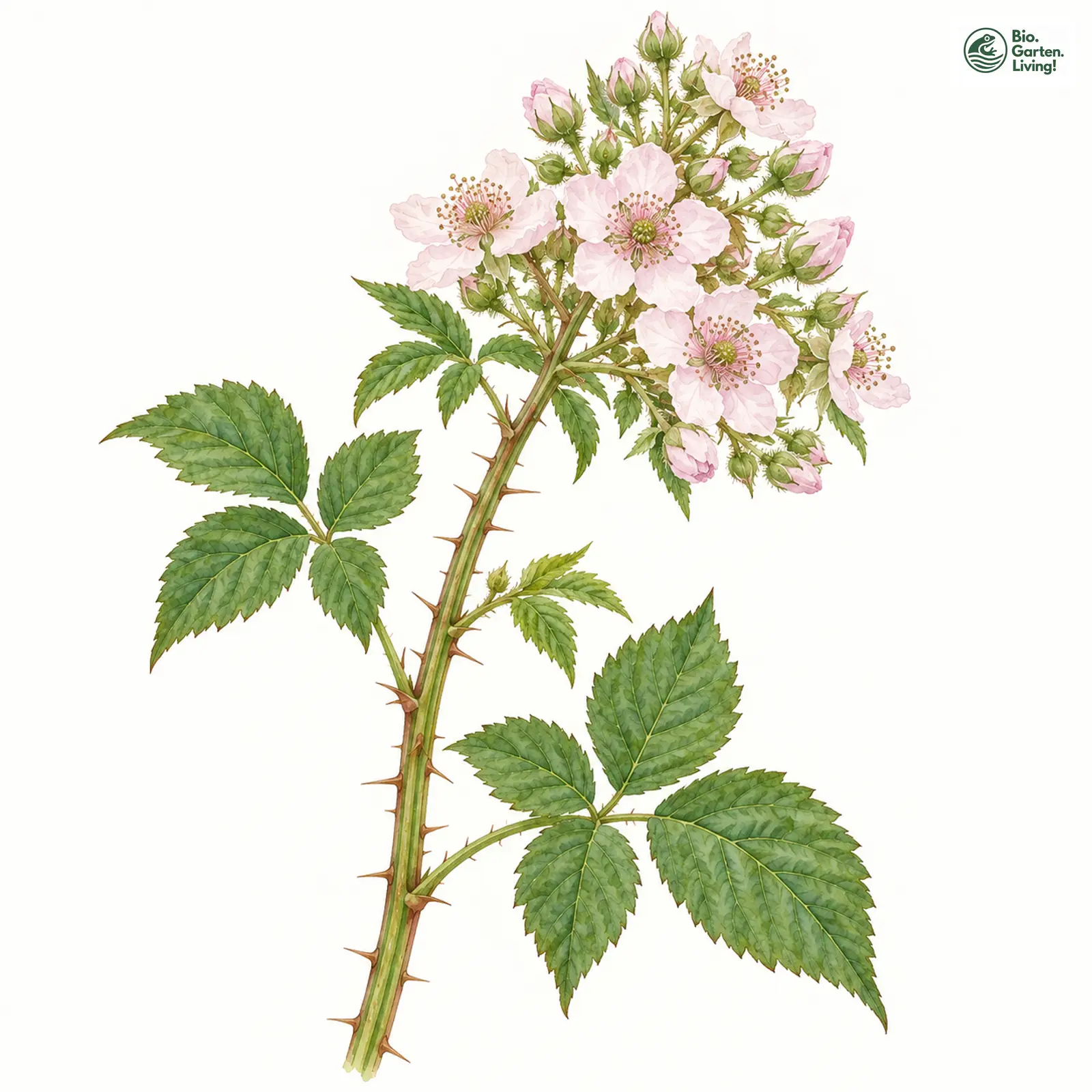Aquarellzeichnung: Angenehme Brombeere (Rubus gratus)