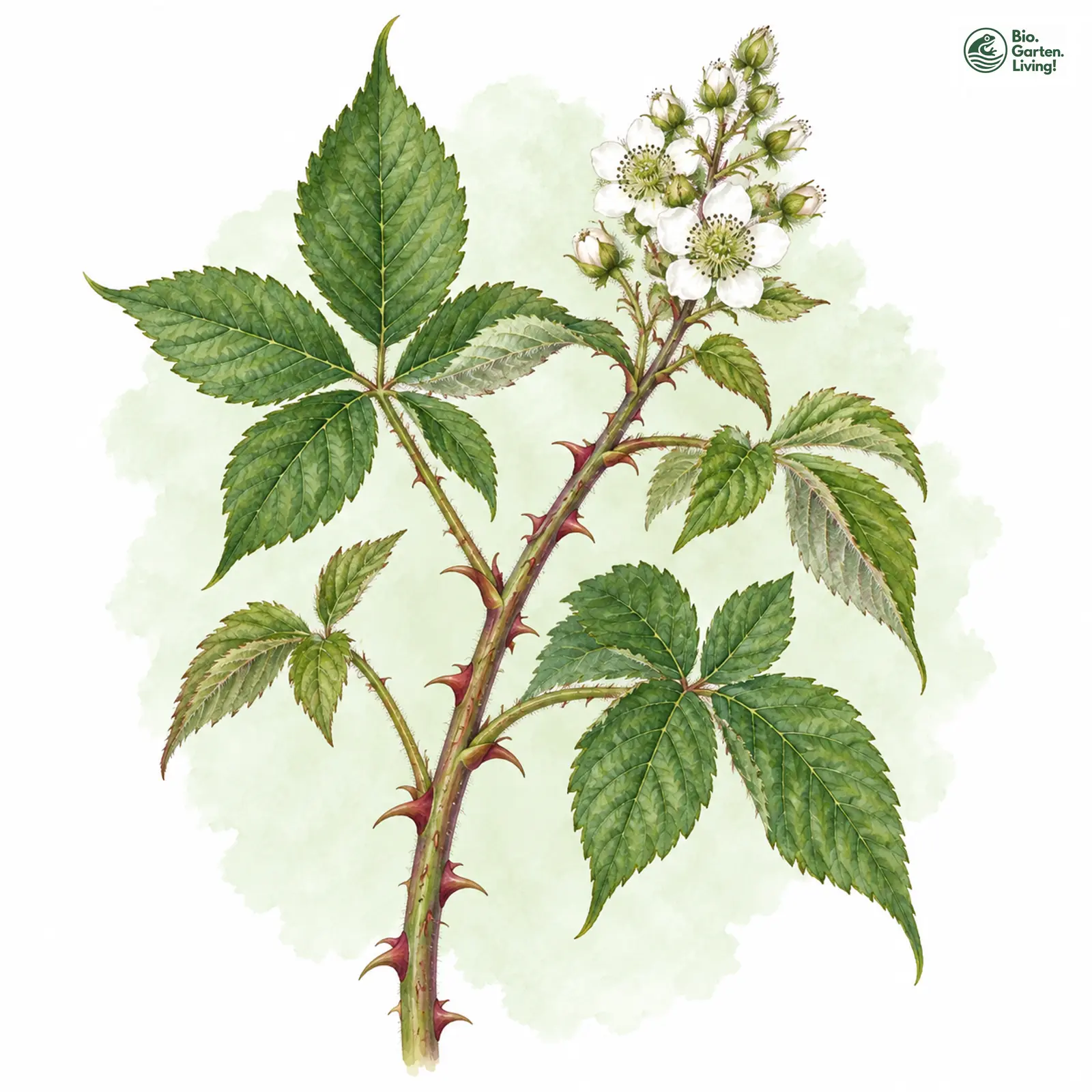 Aquarellzeichnung: Tropfen-Brombeere (Rubus guttifer)