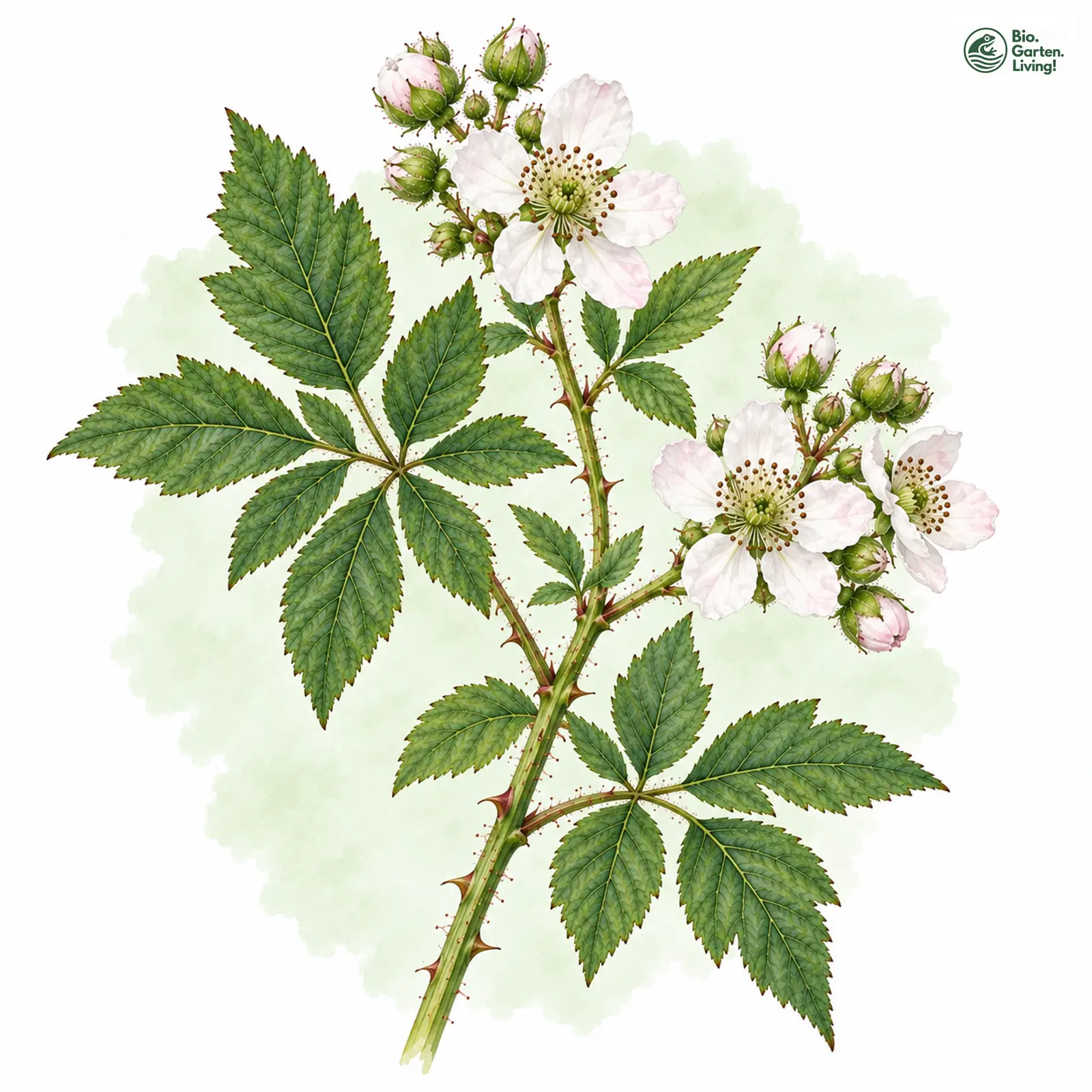 Aquarellzeichnung: Unentschlossene Haselblatt-Brombeere (Rubus haesitans)