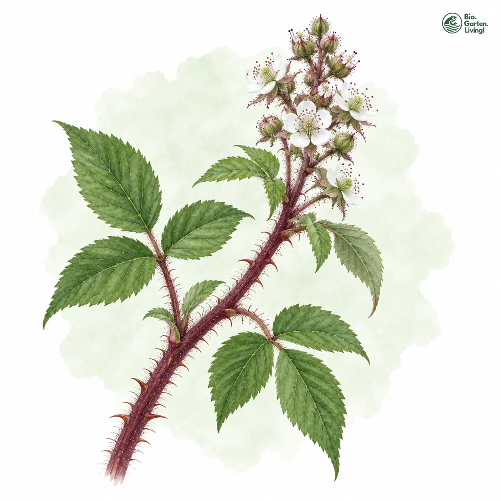 Aquarellzeichnung: Haeuplers Brombeere (Rubus haeupleri)
