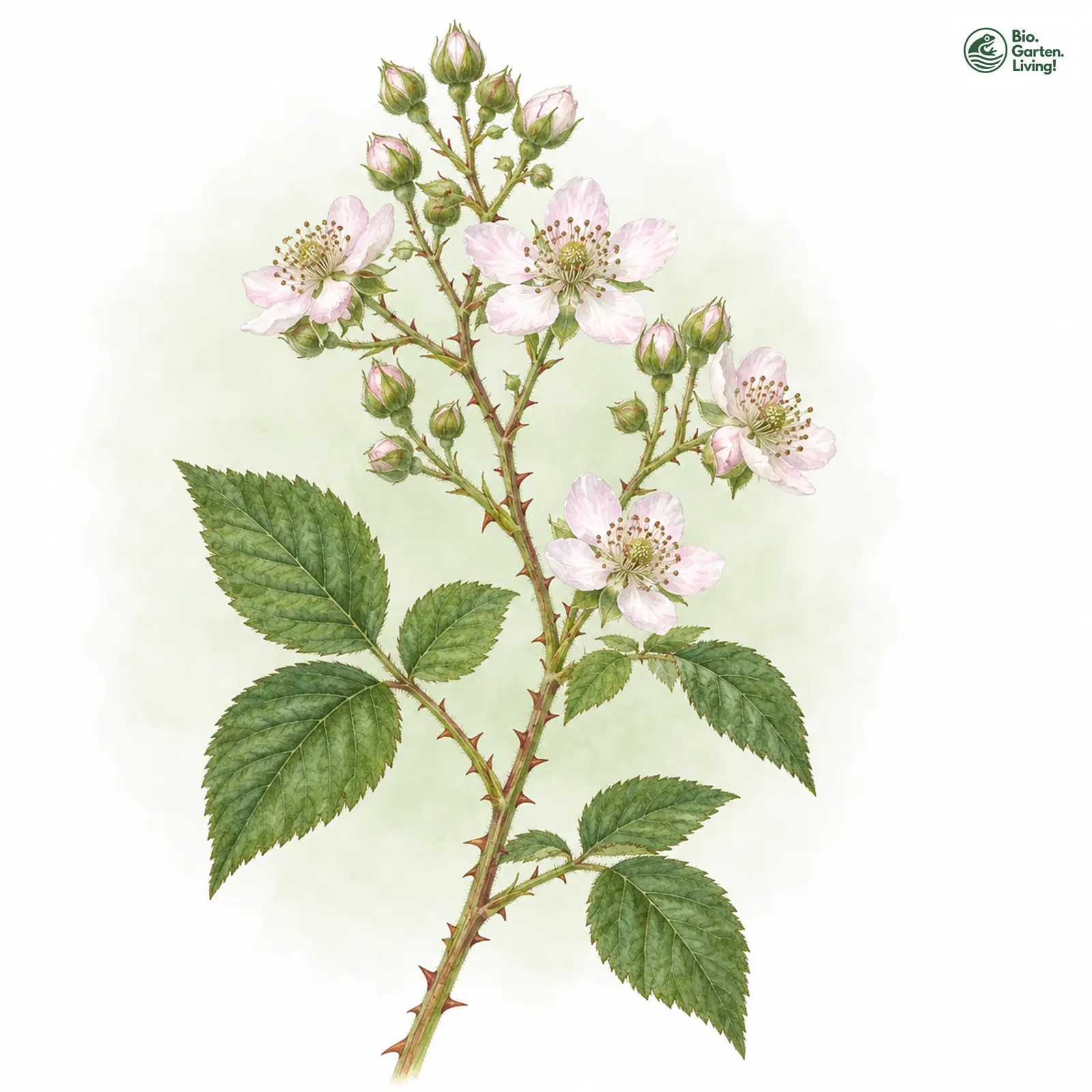 Aquarellzeichnung: Spieß-Brombeere (Rubus hastifer)
