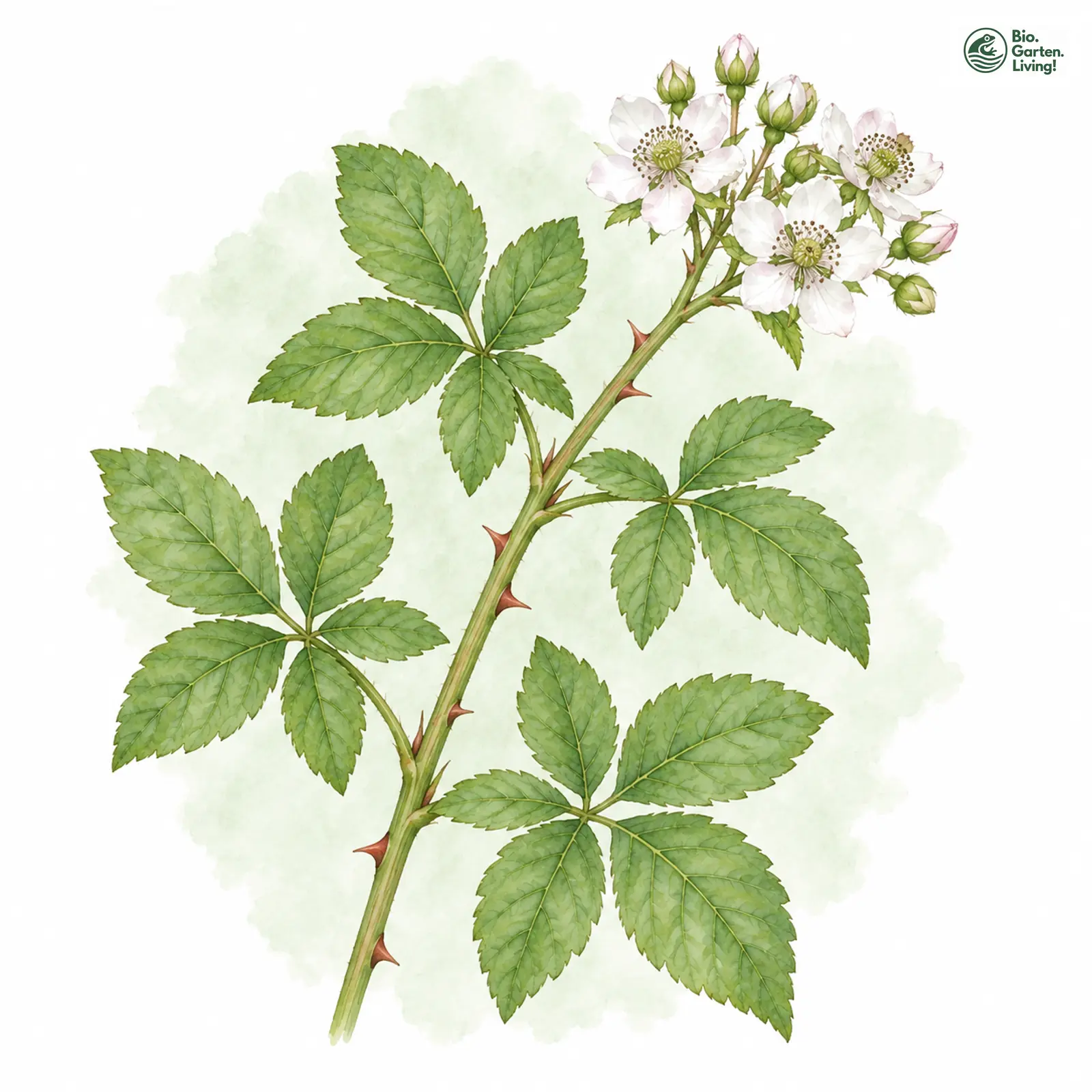 Aquarellzeichnung: Heinrich Egons Brombeere (Rubus henrici-egonis)