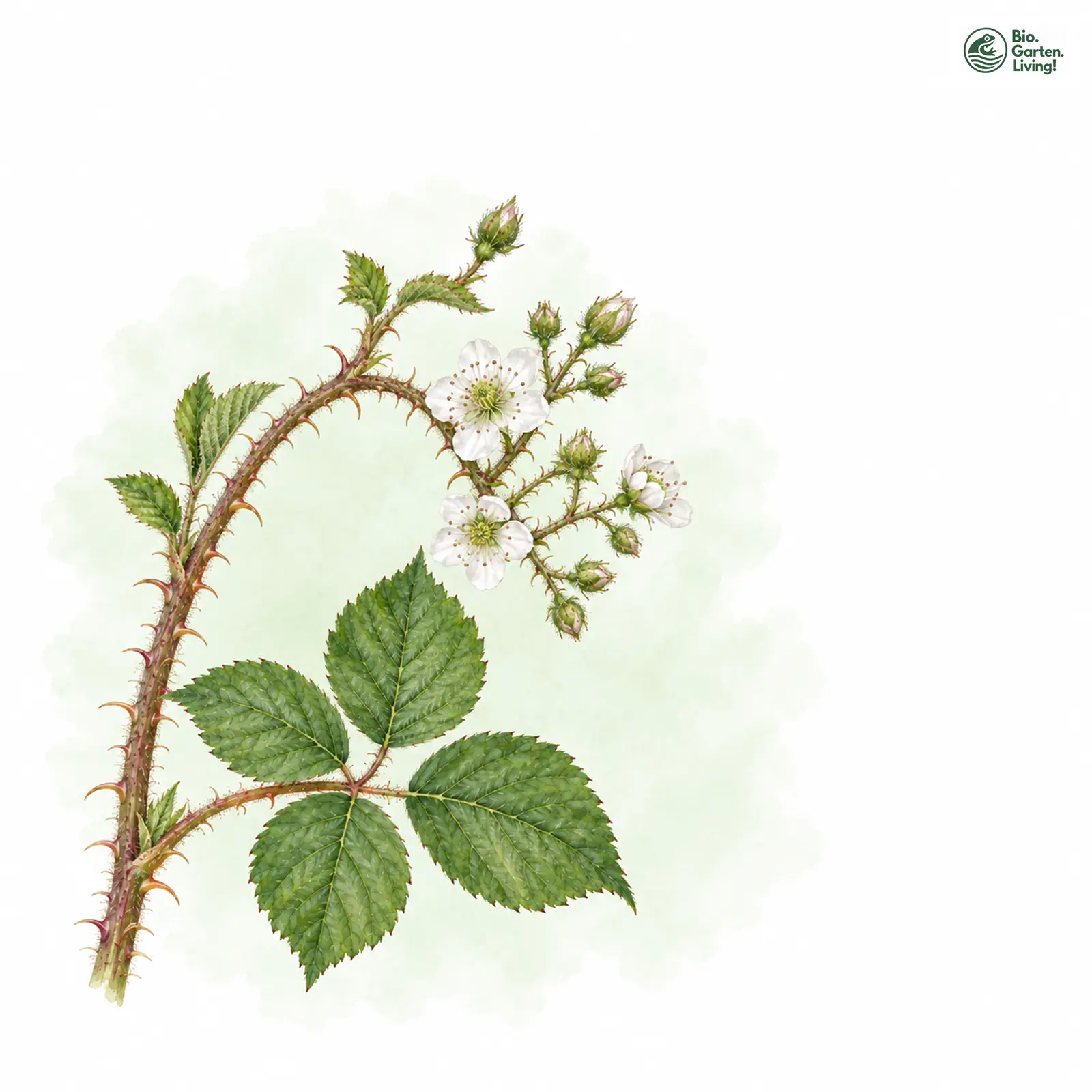 Aquarellzeichnung: Haarblättrige Brombeere (Rubus hirtifolius)