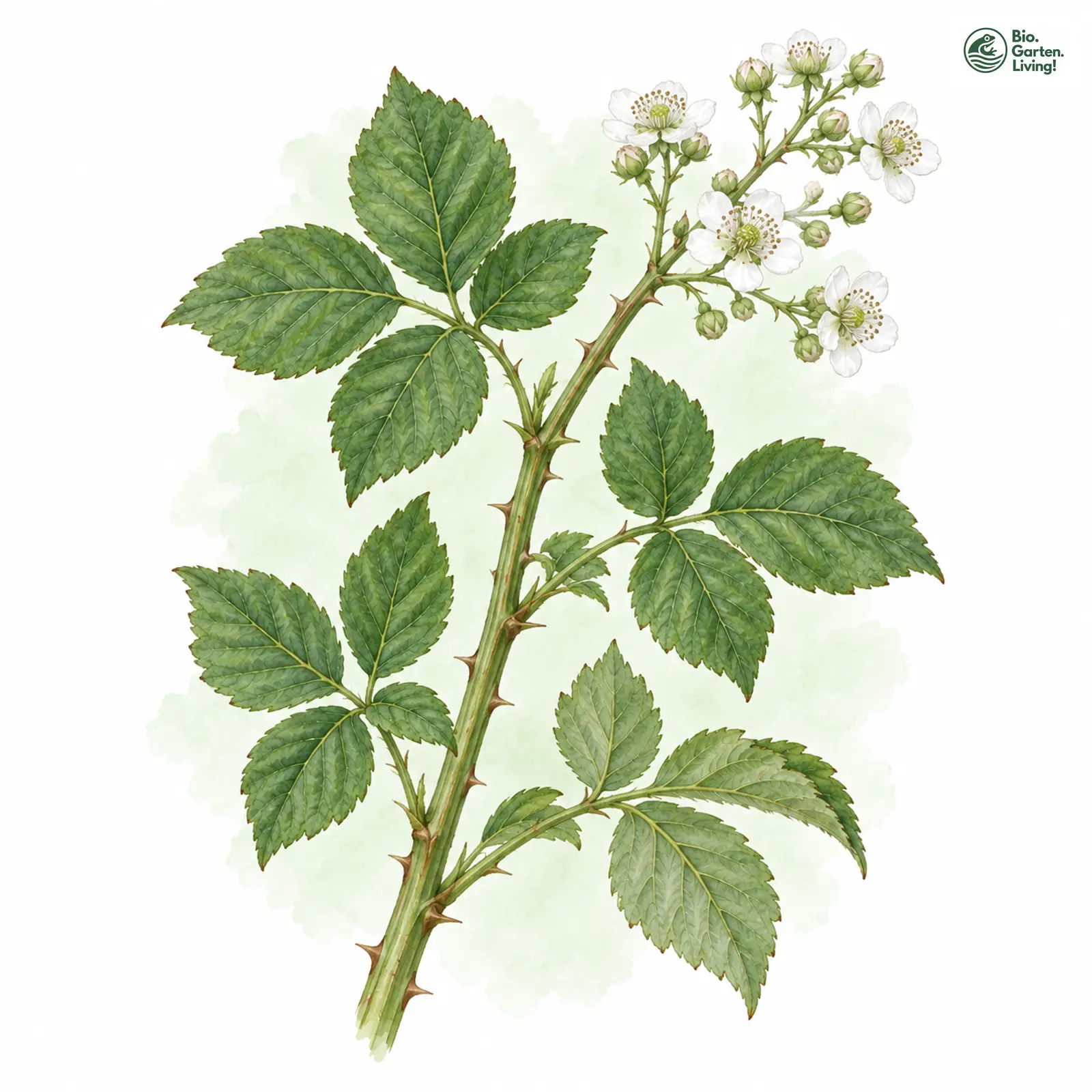 Aquarellzeichnung: Holandres Haselblatt-Brombeere (Rubus holandrei)