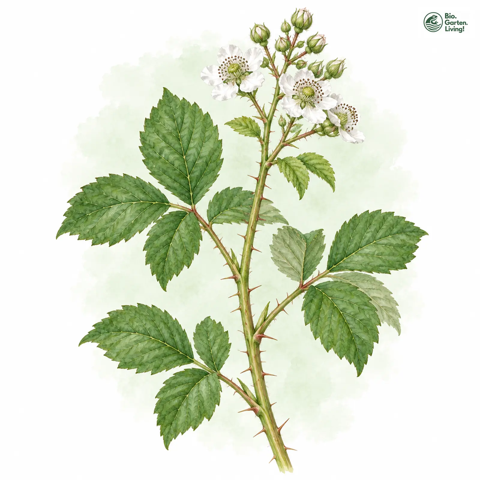 Aquarellzeichnung: Samtblättrige Brombeere (Rubus hypomalacus)