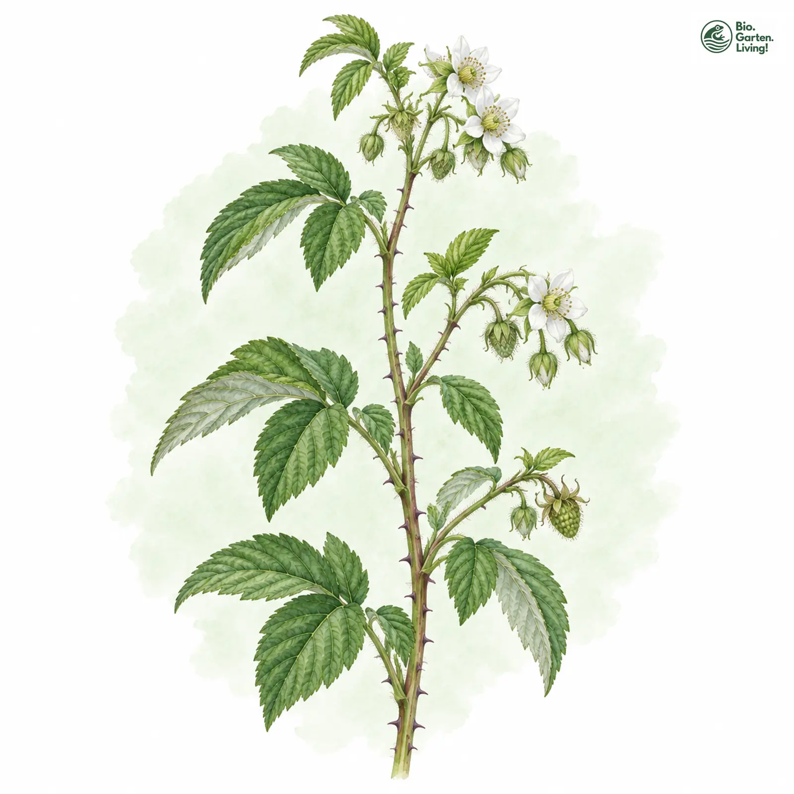 Aquarellzeichnung: Himbeere (Rubus idaeus)