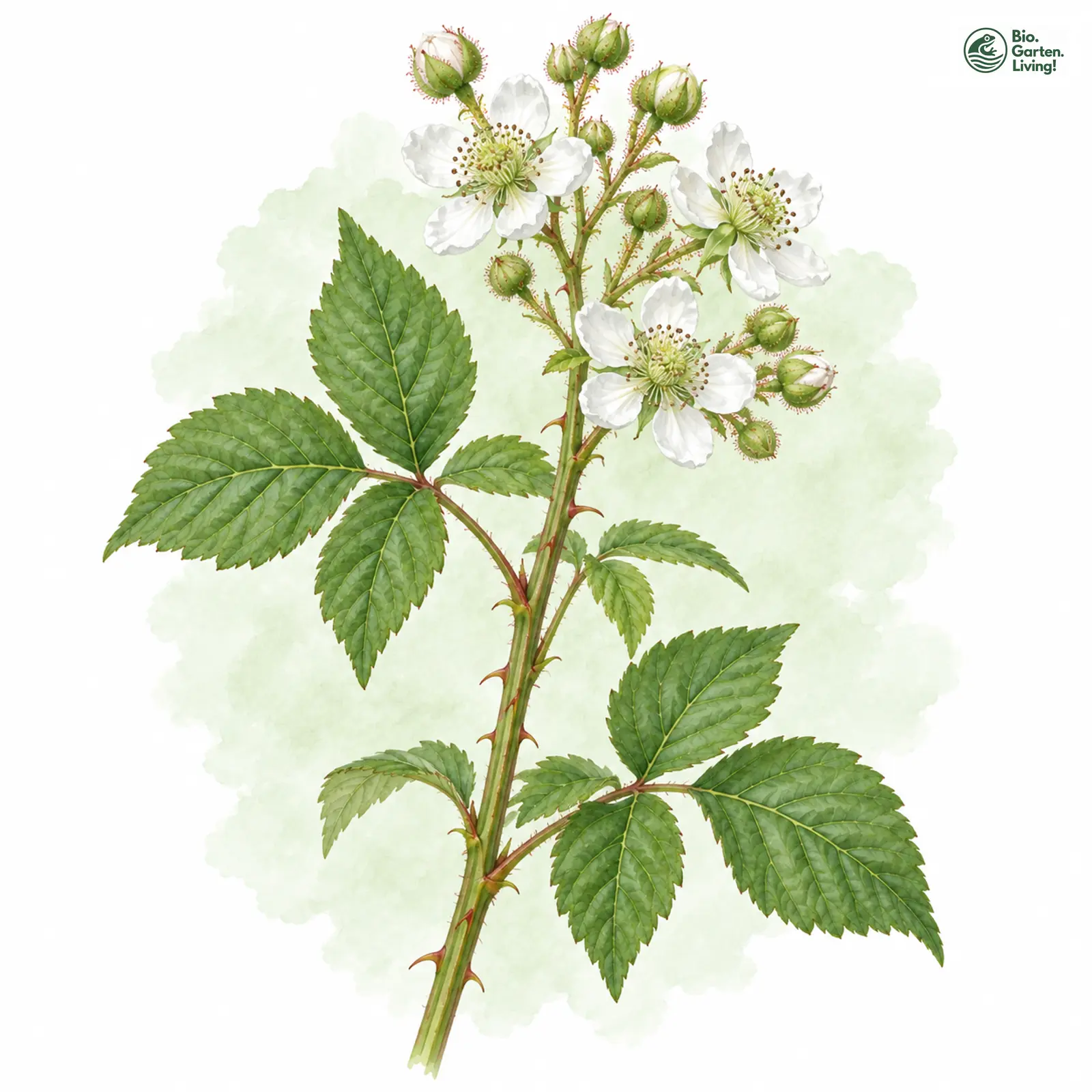 Aquarellzeichnung: Unerkannte Brombeere (Rubus ignoratus)