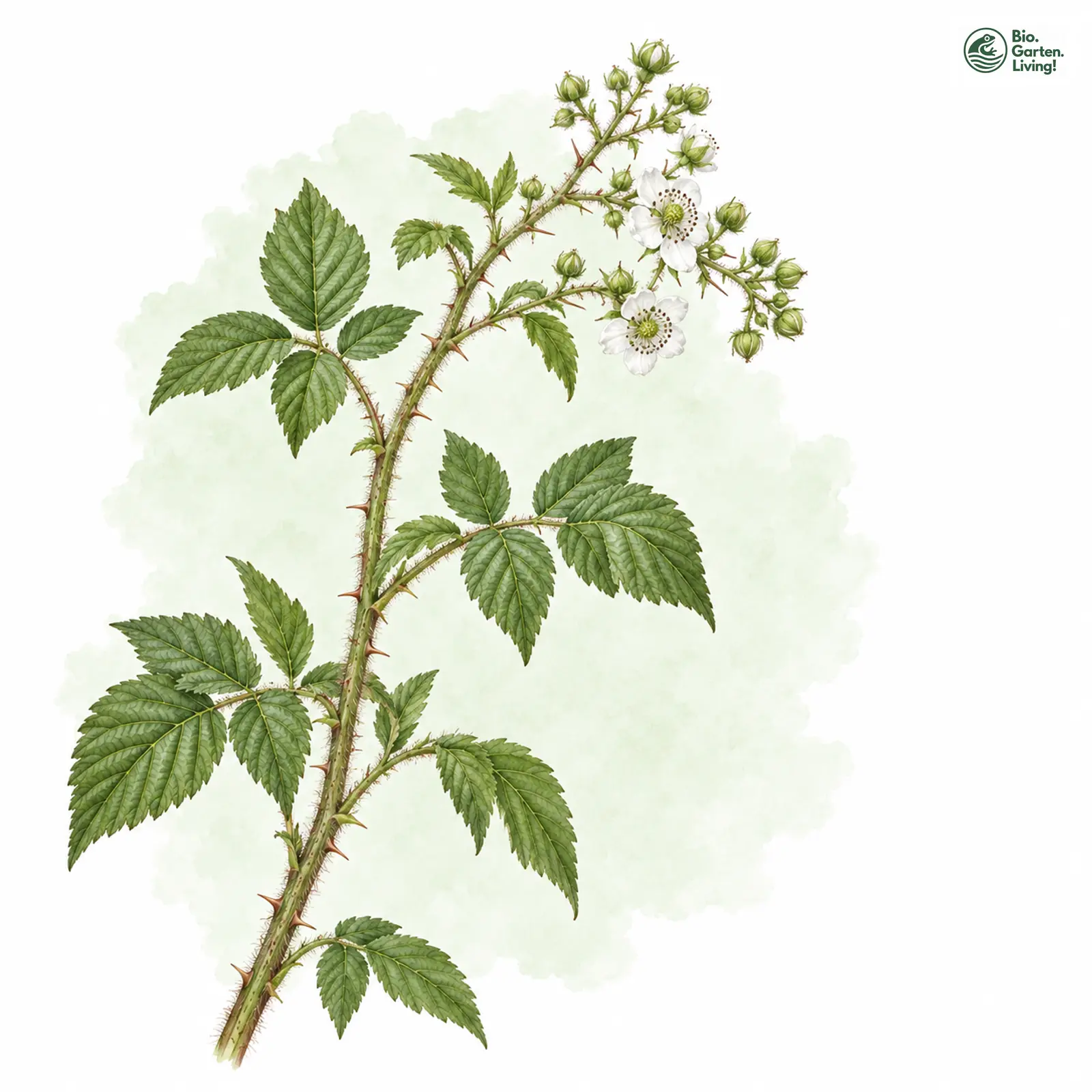 Aquarellzeichnung: Nachahmende Brombeere (Rubus imitans)