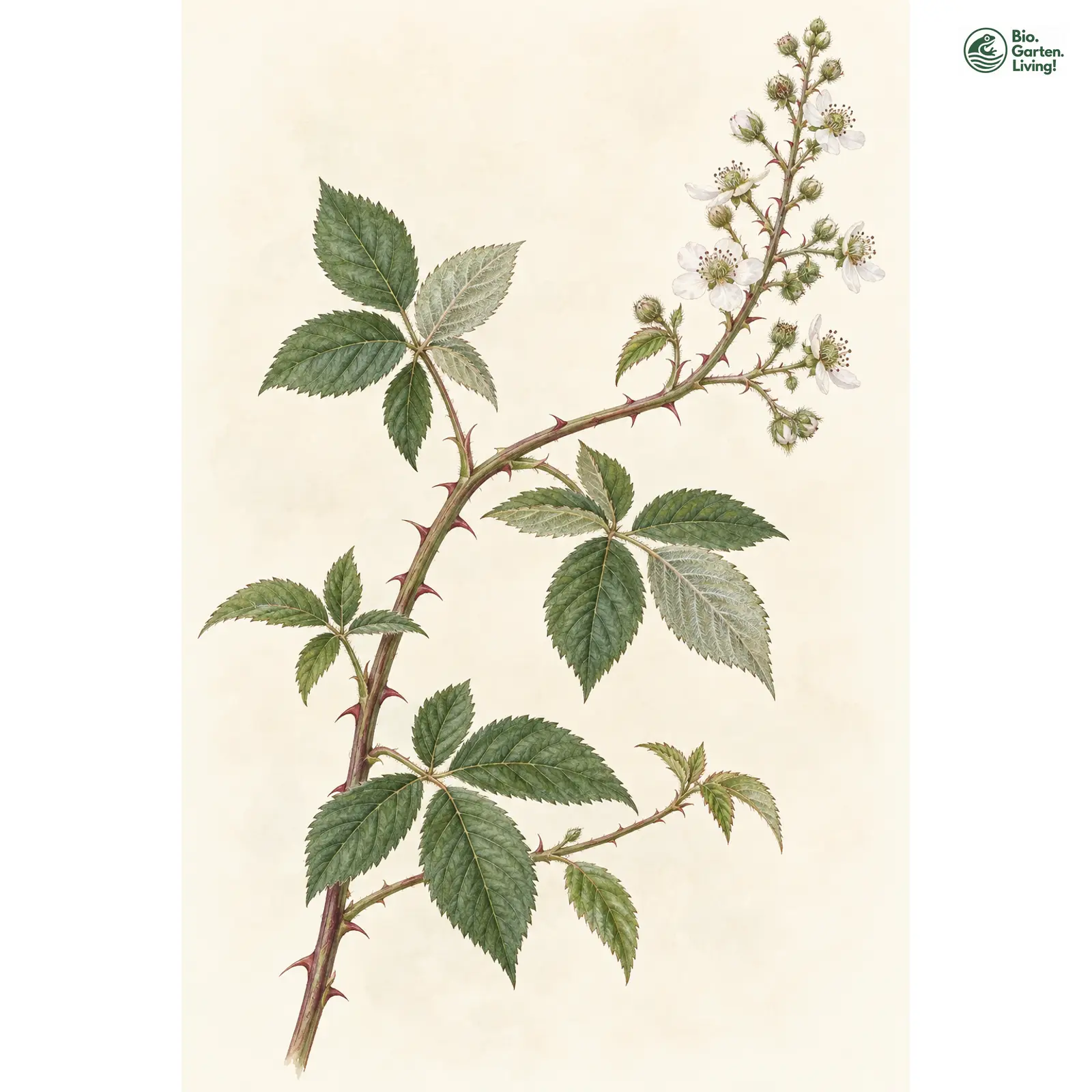 Aquarellzeichnung: Chiemgauer Brombeere (Rubus indusiatus)