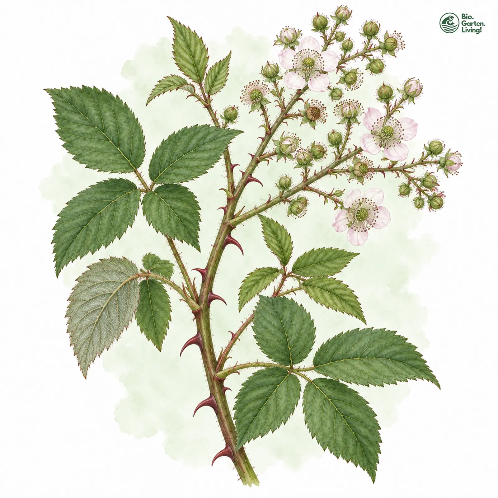 Aquarellzeichnung: Feindliche Brombeere (Rubus infestus)